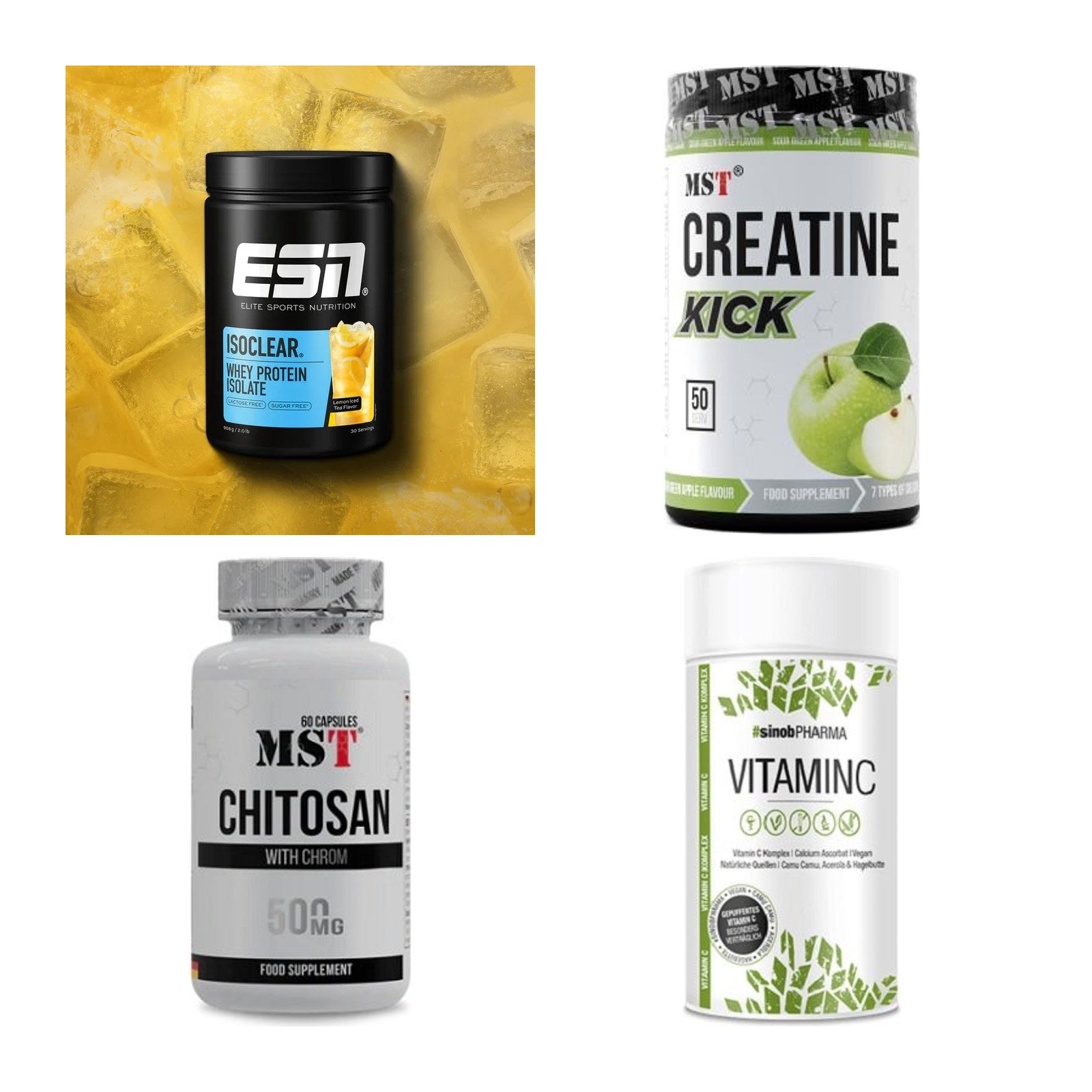 Wettkampfvorbereitung: ESN ISOCLEAR + MST Creatine + 2 weitere – alle enthaltenen Artikel