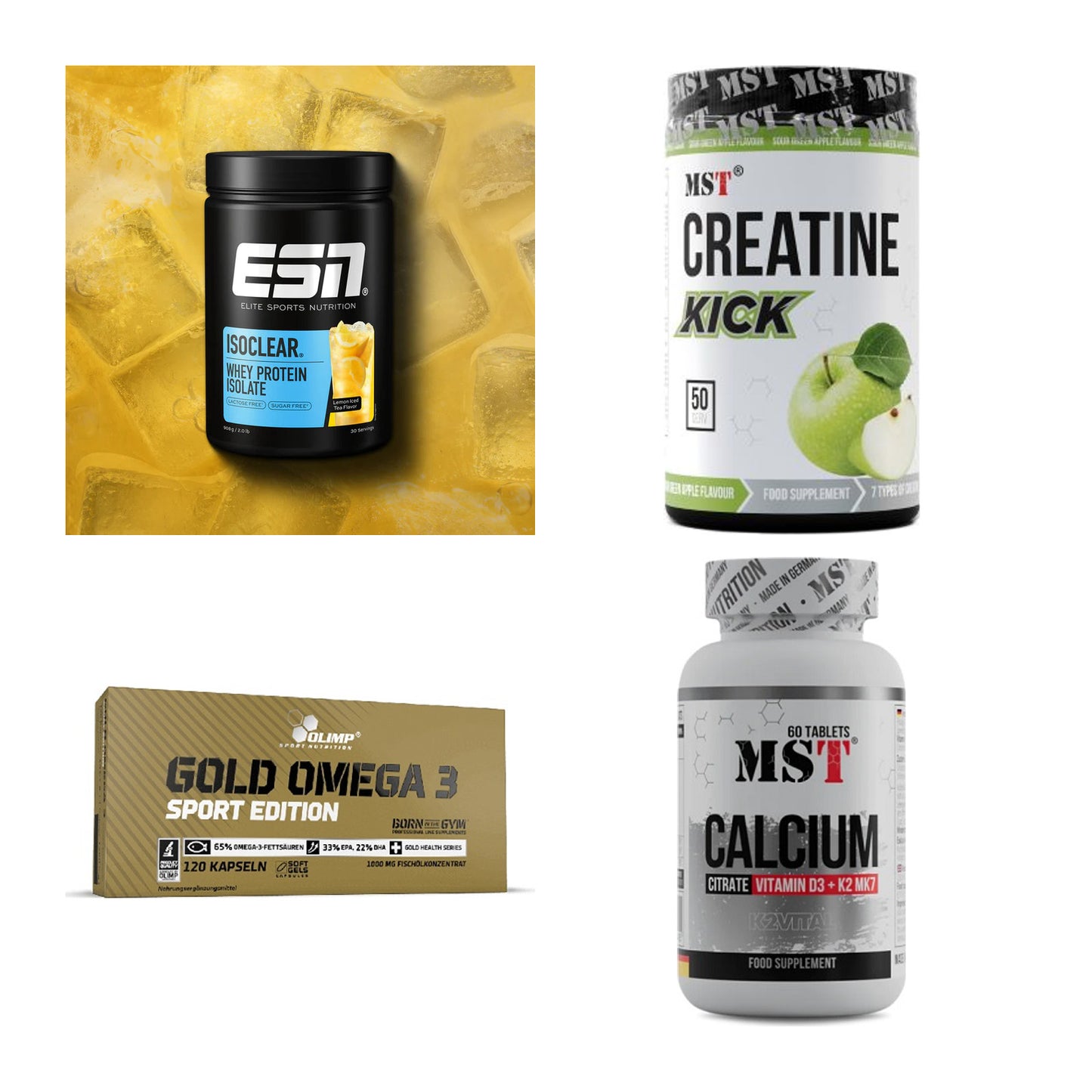 Wettkampfvorbereitung: ESN ISOCLEAR + MST Creatine + 2 weitere – alle enthaltenen Artikel