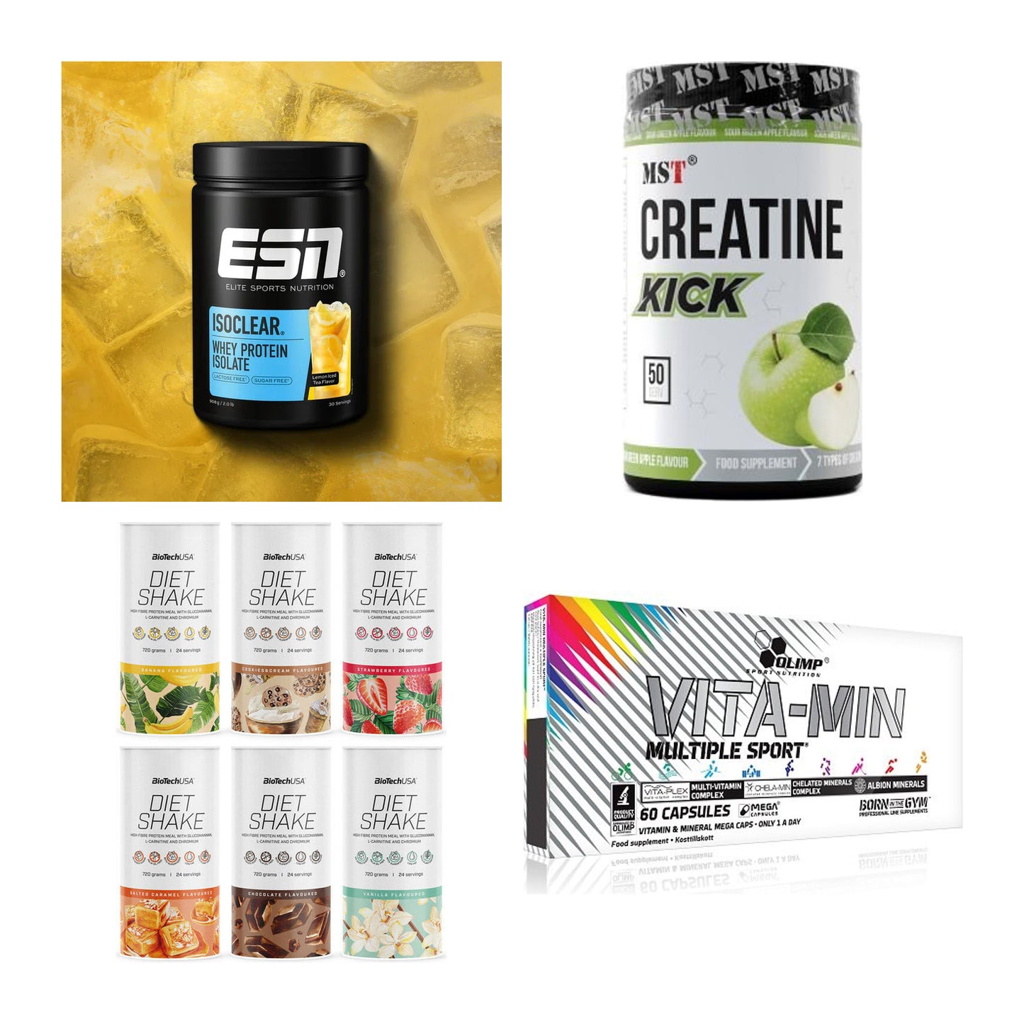Wettkampfvorbereitung: ESN ISOCLEAR + MST Creatine + 2 weitere – alle enthaltenen Artikel