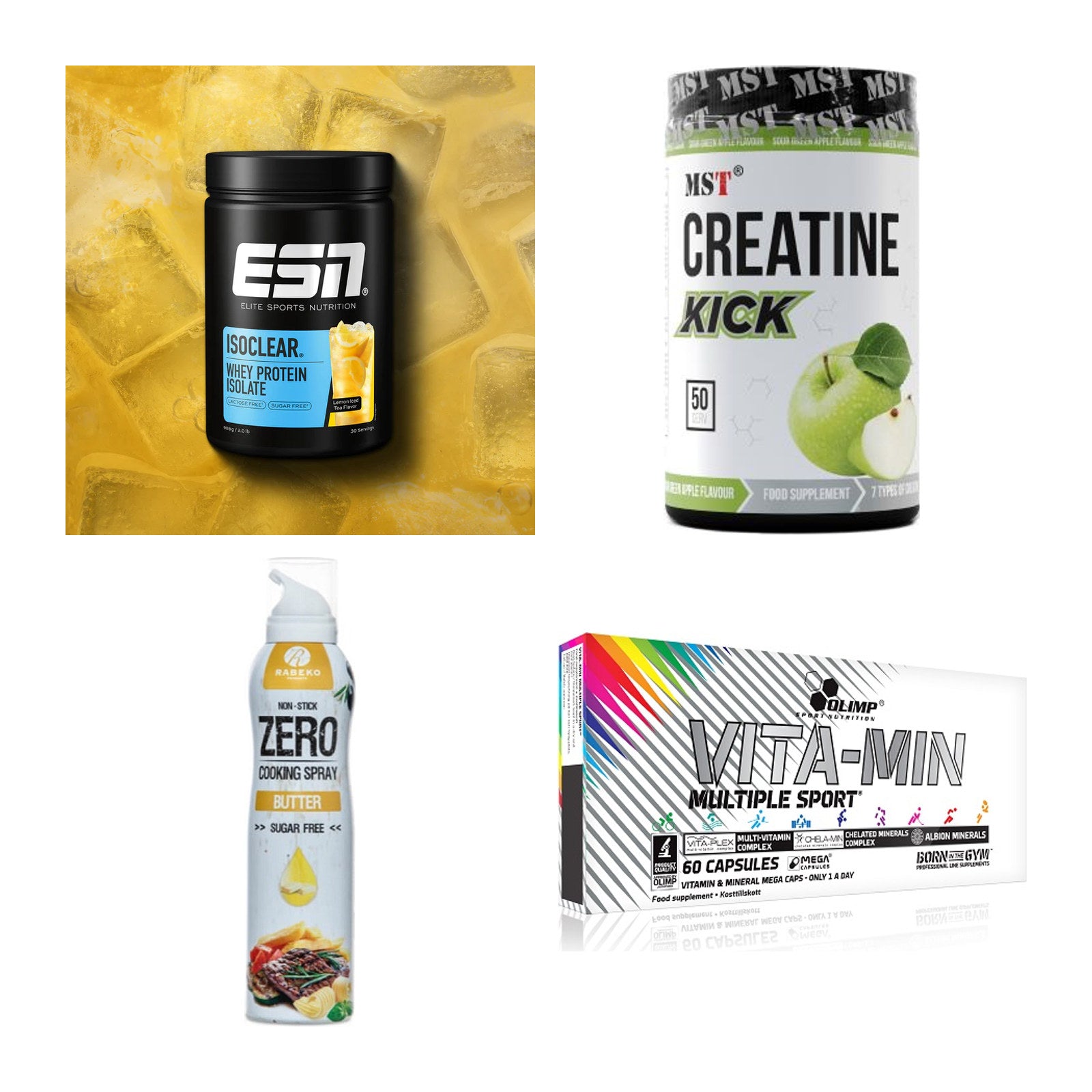 Wettkampfvorbereitung: ESN ISOCLEAR + MST Creatine + 2 weitere – alle enthaltenen Artikel
