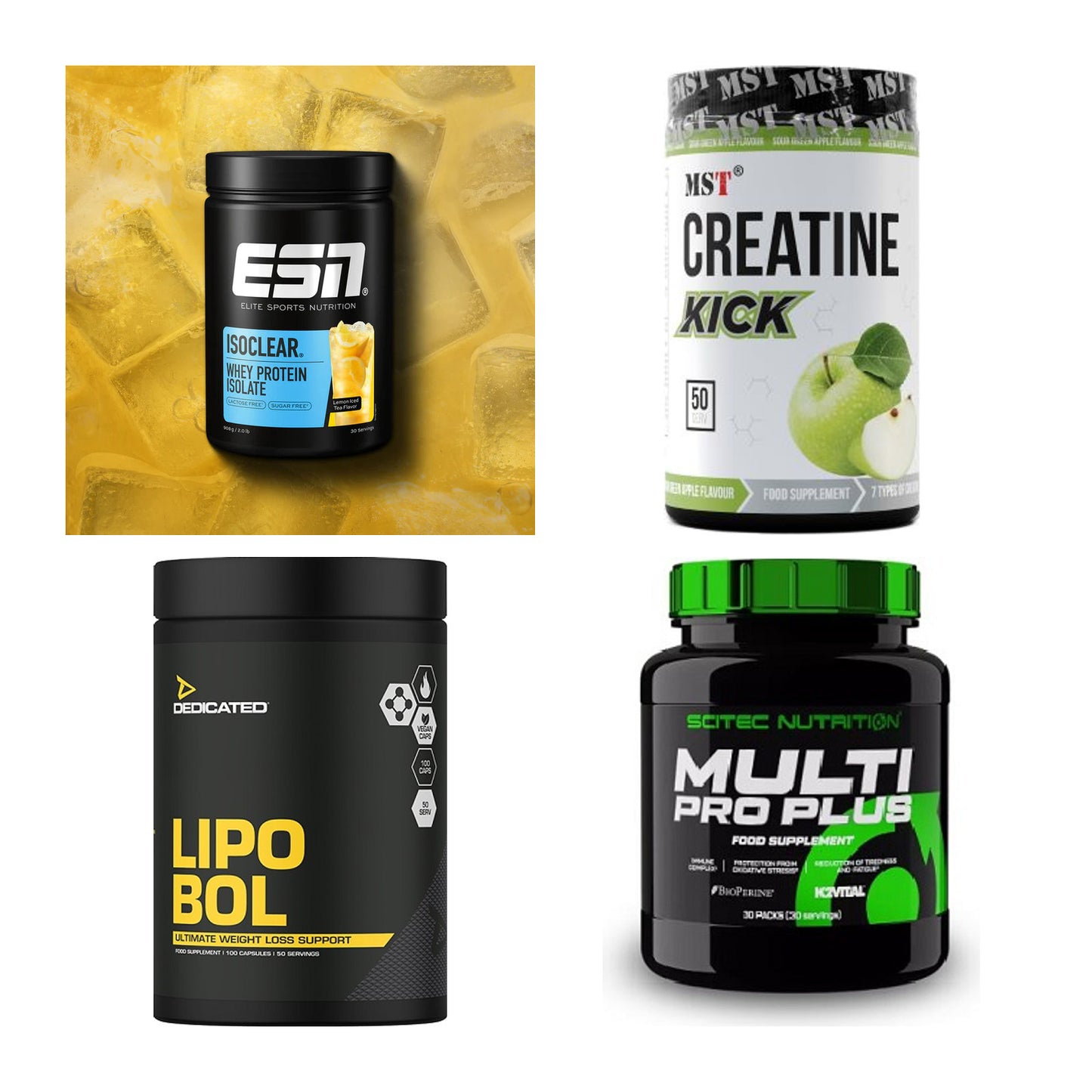 Wettkampfvorbereitung: ESN ISOCLEAR + MST Creatine + 2 weitere – alle enthaltenen Artikel
