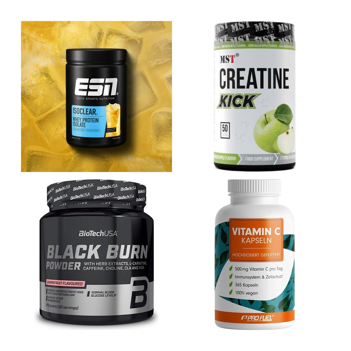 Wettkampfvorbereitung: ESN ISOCLEAR + MST Creatine + 2 weitere – alle enthaltenen Artikel