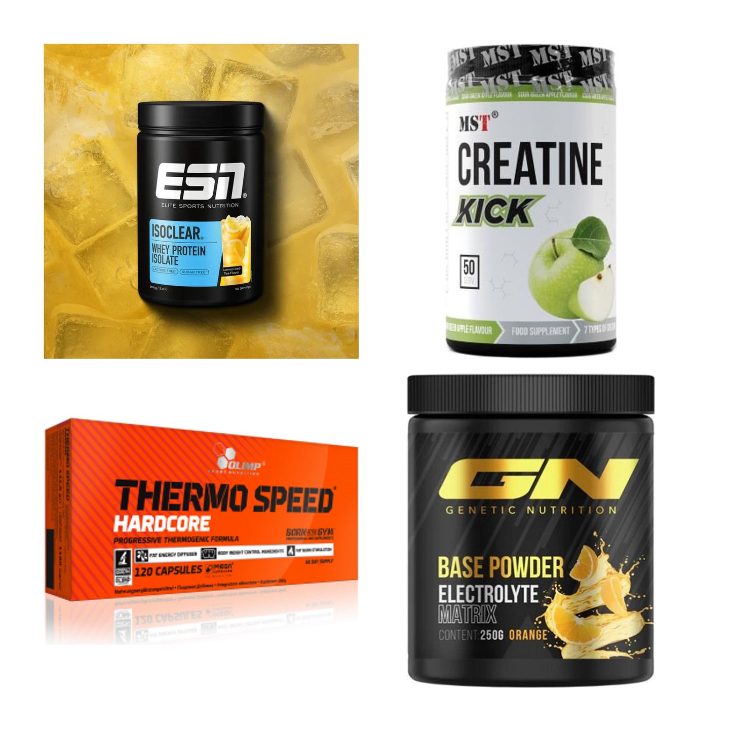 Wettkampfvorbereitung: ESN ISOCLEAR + MST Creatine + 2 weitere – alle enthaltenen Artikel