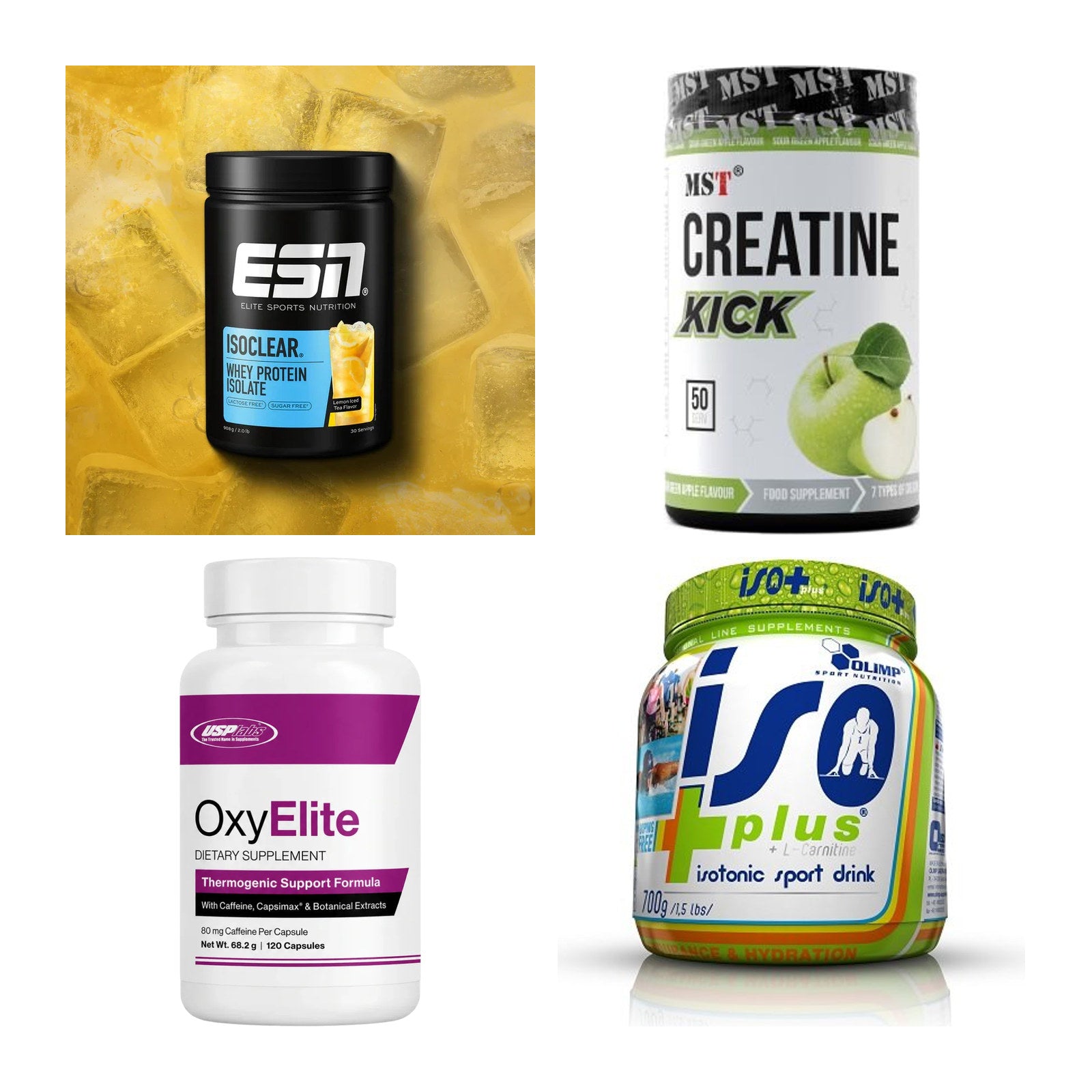 Wettkampfvorbereitung: ESN ISOCLEAR + MST Creatine + 2 weitere – alle enthaltenen Artikel
