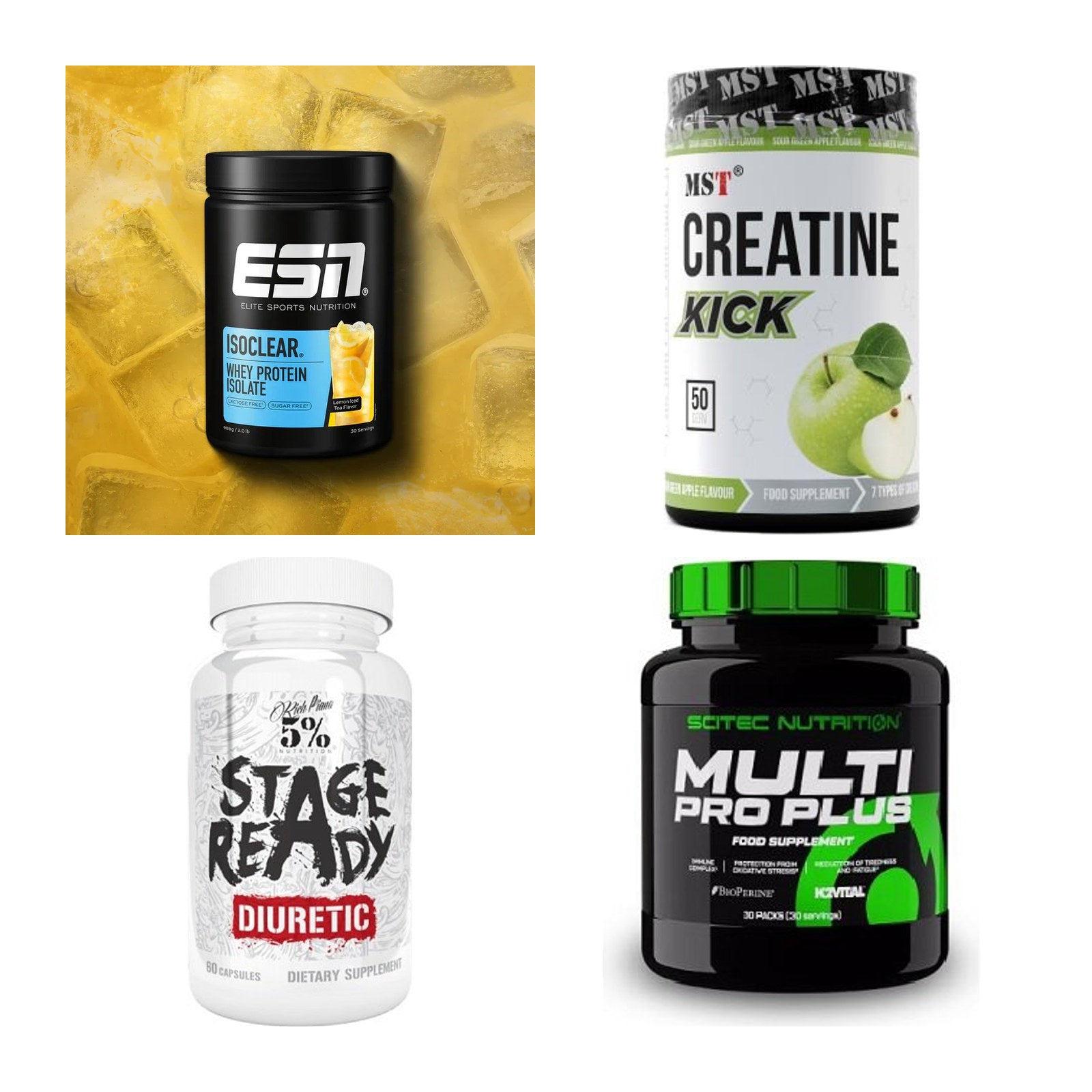 Wettkampfvorbereitung: ESN ISOCLEAR + MST Creatine + 2 weitere – alle enthaltenen Artikel