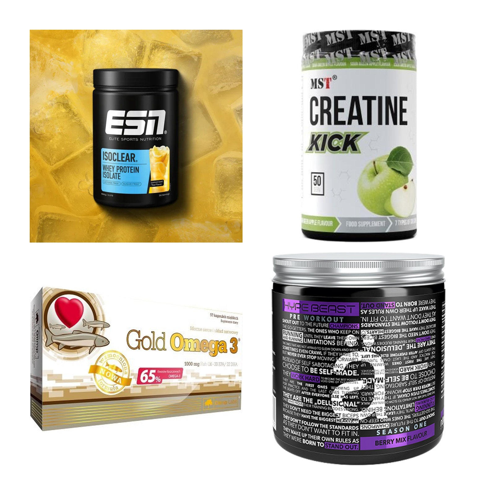 Wettkampfvorbereitung: ESN ISOCLEAR + MST Creatine + 2 weitere – alle enthaltenen Artikel