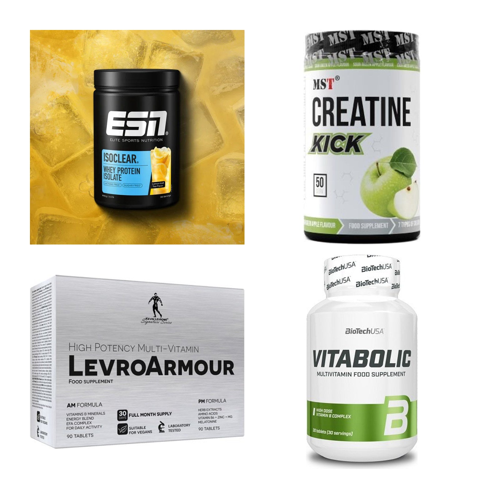 Wettkampfvorbereitung: ESN ISOCLEAR + MST Creatine + 2 weitere – alle enthaltenen Artikel