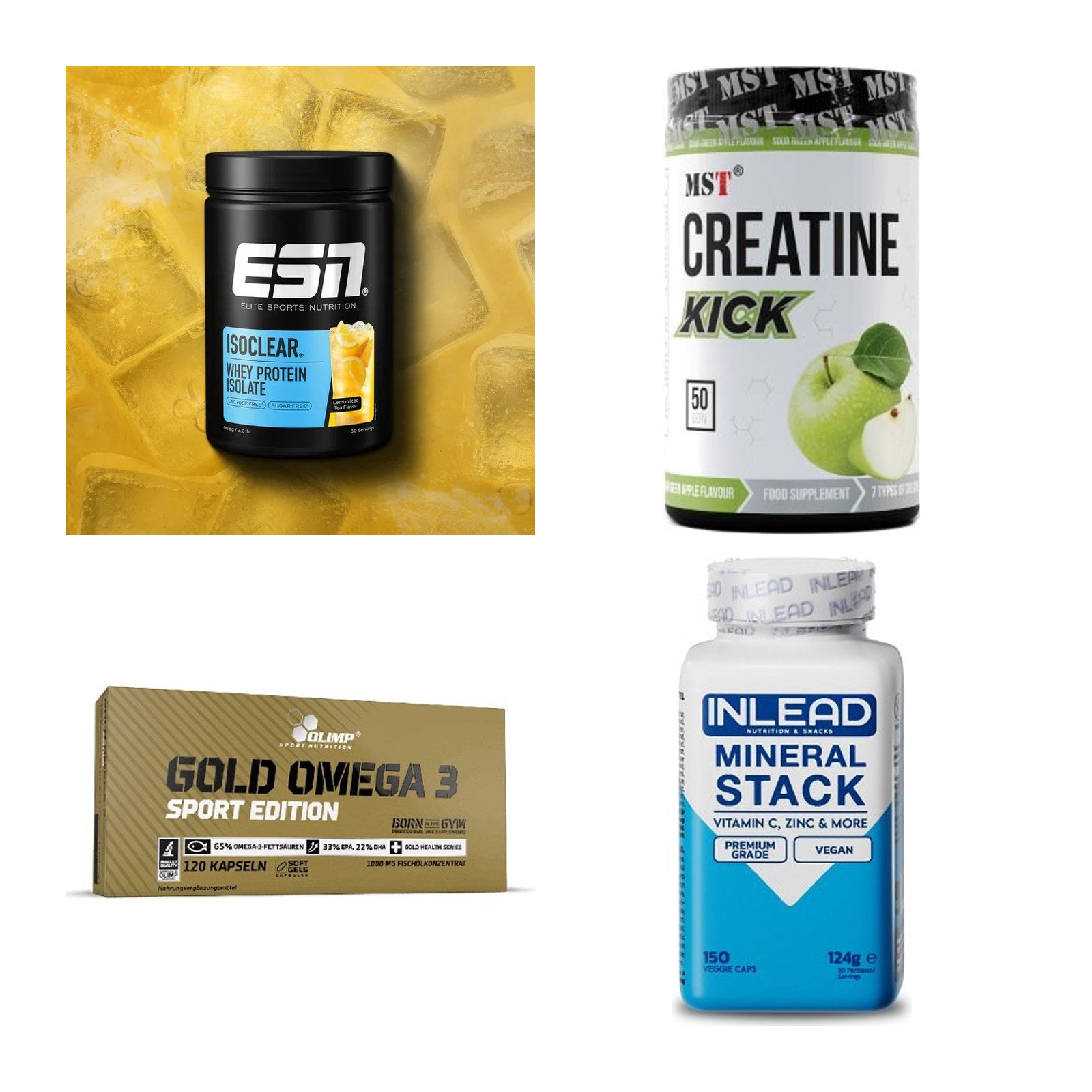 Wettkampfvorbereitung: ESN ISOCLEAR + MST Creatine + 2 weitere – alle enthaltenen Artikel