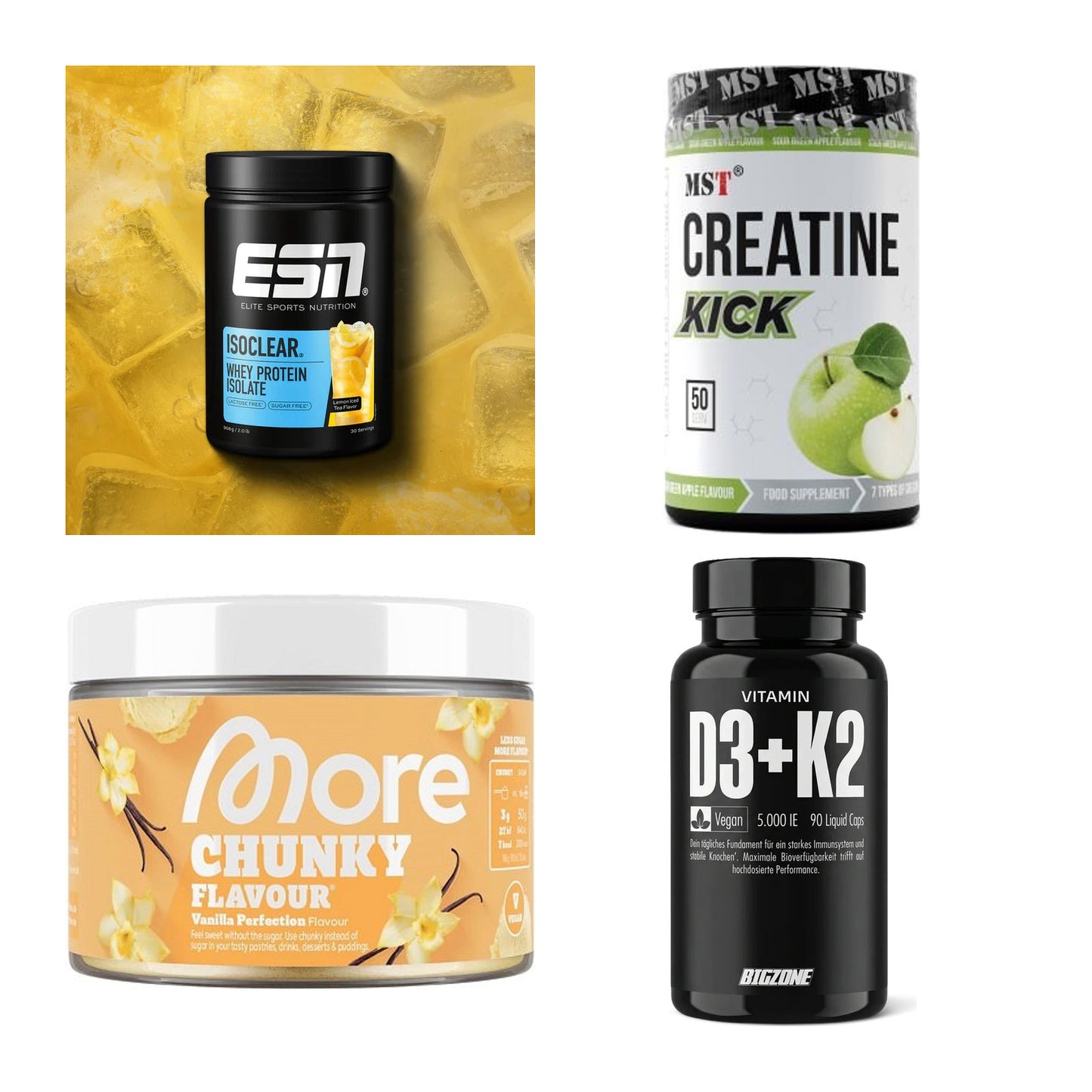 Wettkampfvorbereitung: ESN ISOCLEAR + MST Creatine + 2 weitere – alle enthaltenen Artikel