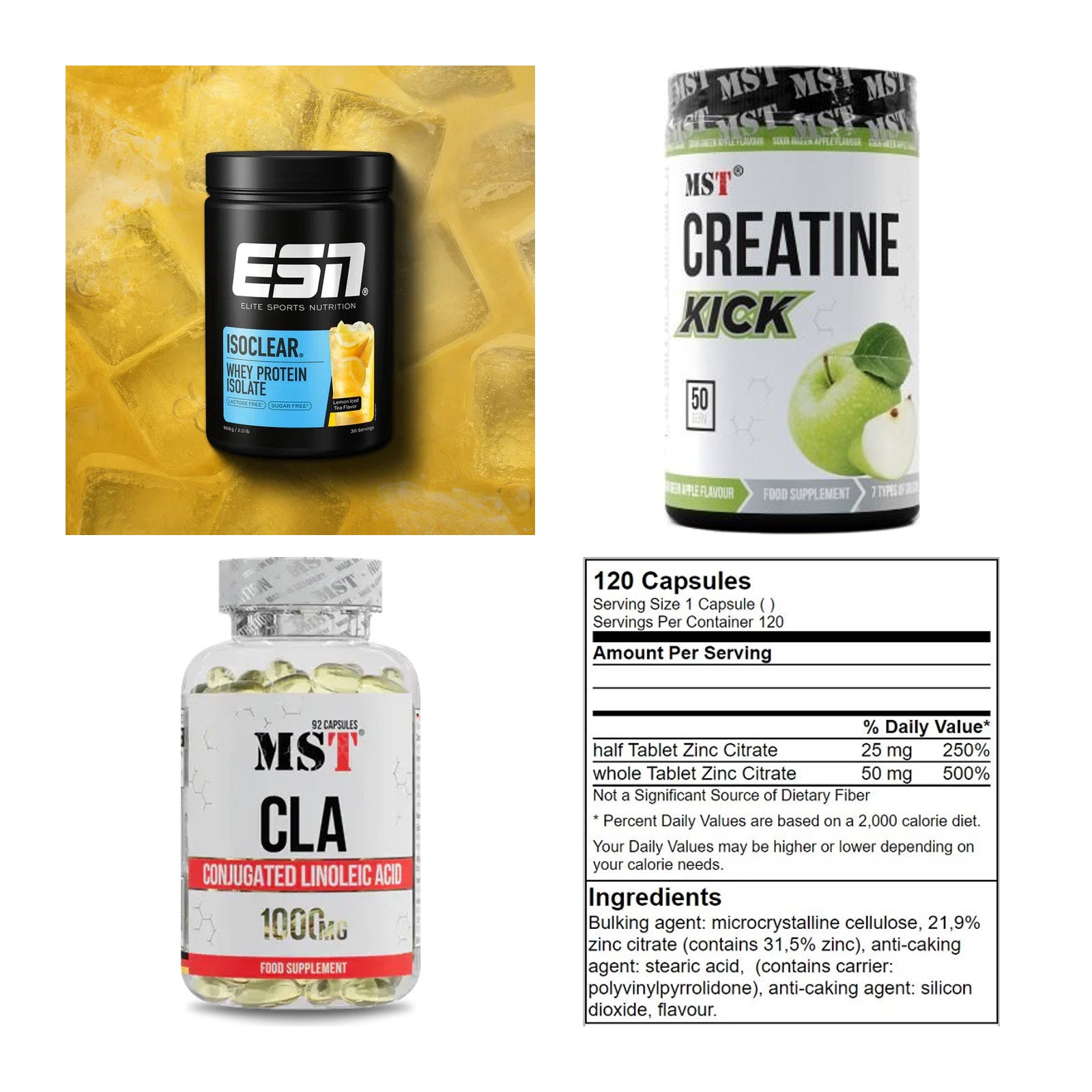 Wettkampfvorbereitung: ESN ISOCLEAR + MST Creatine + 2 weitere – alle enthaltenen Artikel