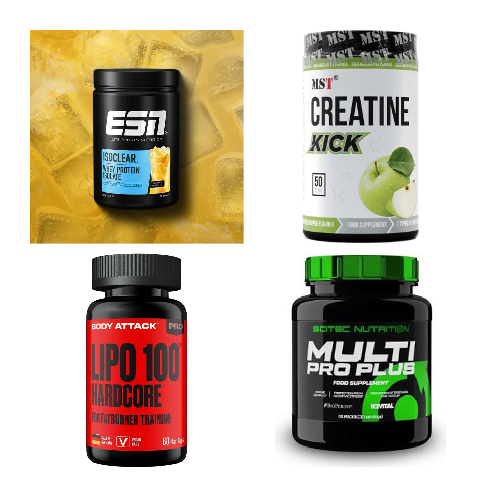 Wettkampfvorbereitung: ESN ISOCLEAR + MST Creatine + 2 weitere – alle enthaltenen Artikel