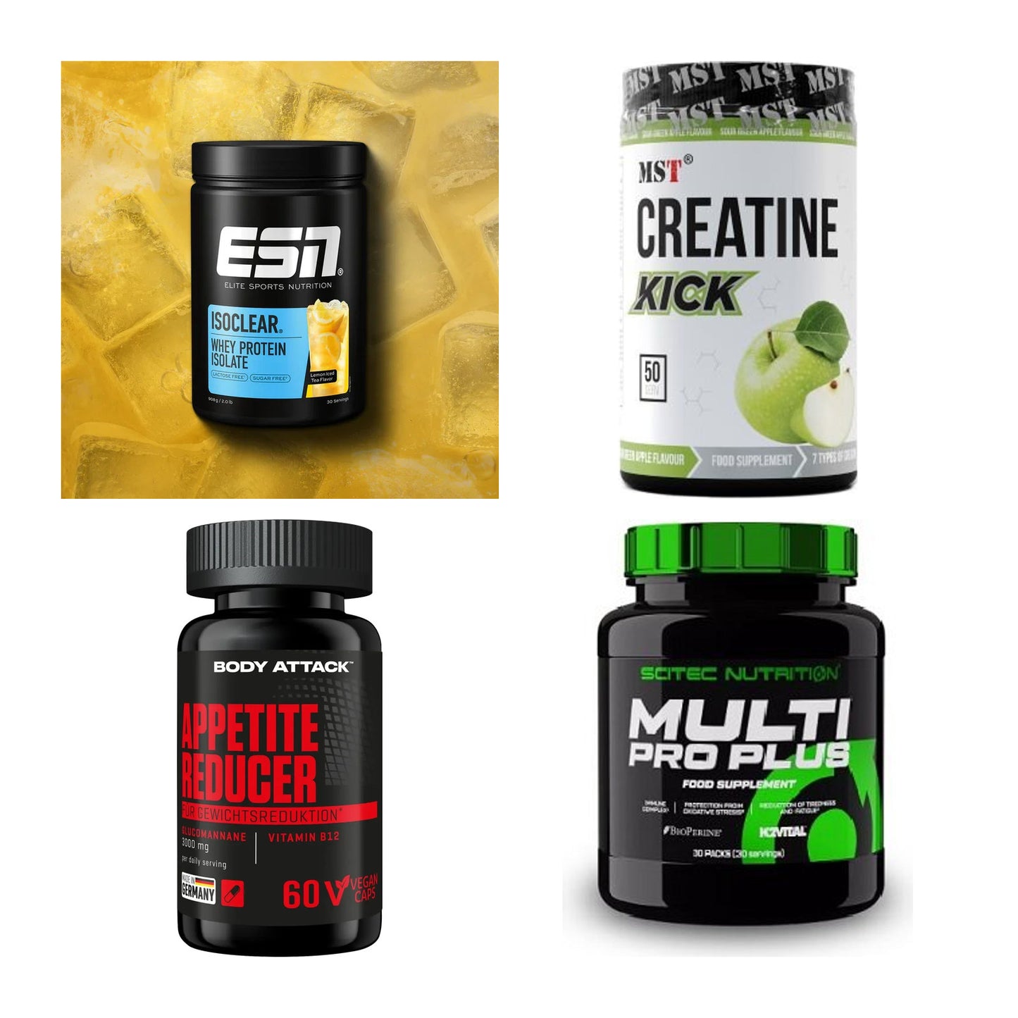 Wettkampfvorbereitung: ESN ISOCLEAR + MST Creatine + 2 weitere – alle enthaltenen Artikel