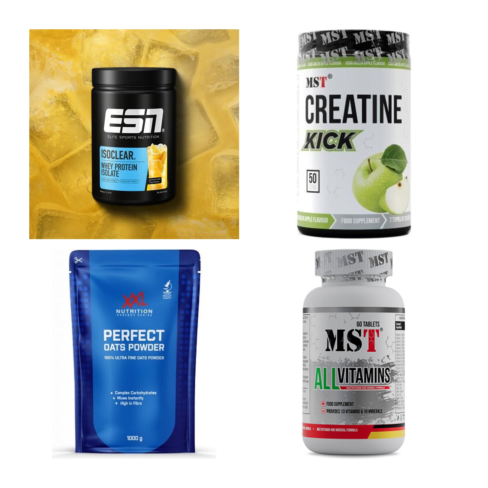 Wettkampfvorbereitung: ESN ISOCLEAR + MST Creatine + 2 weitere – alle enthaltenen Artikel
