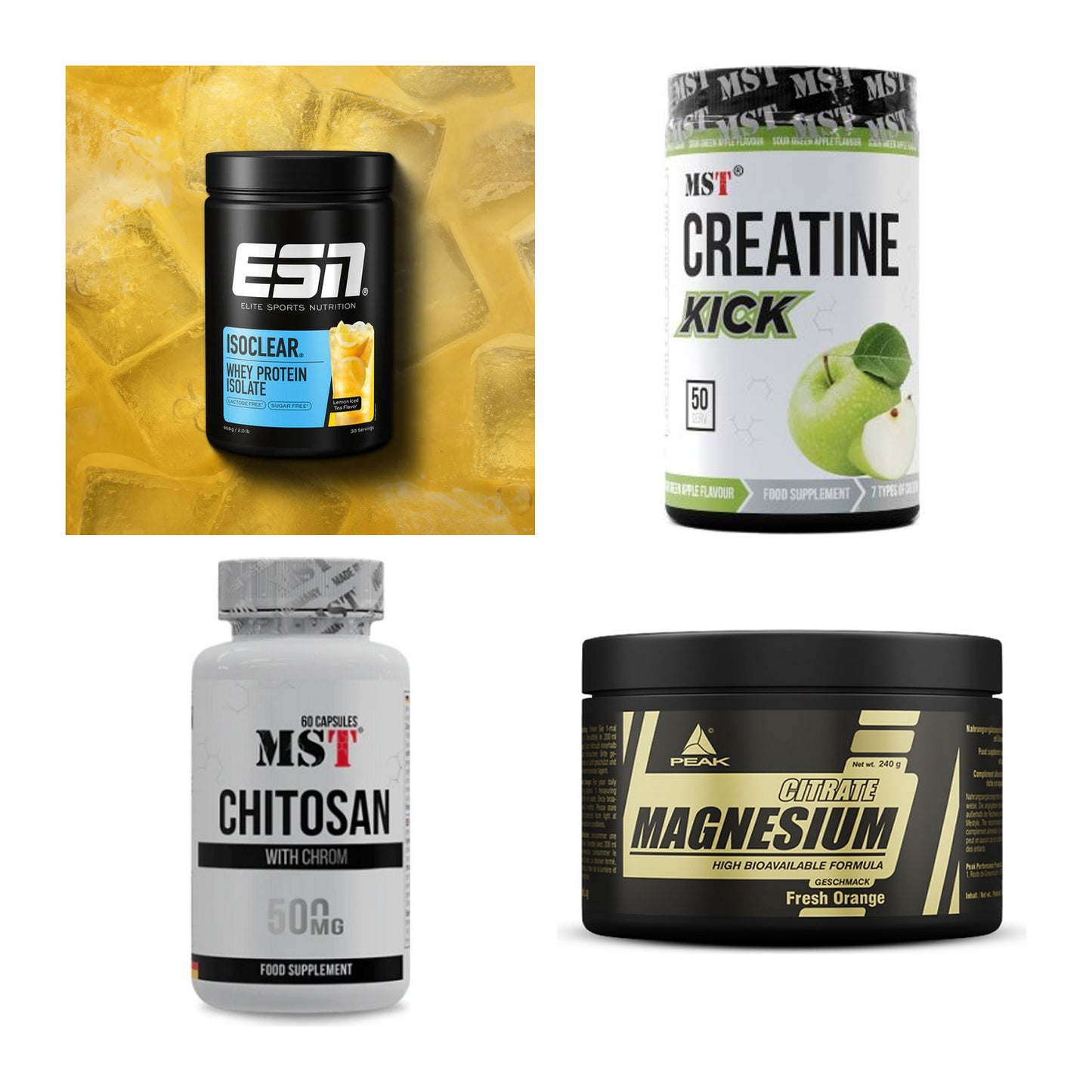 Wettkampfvorbereitung: ESN ISOCLEAR + MST Creatine + 2 weitere – alle enthaltenen Artikel