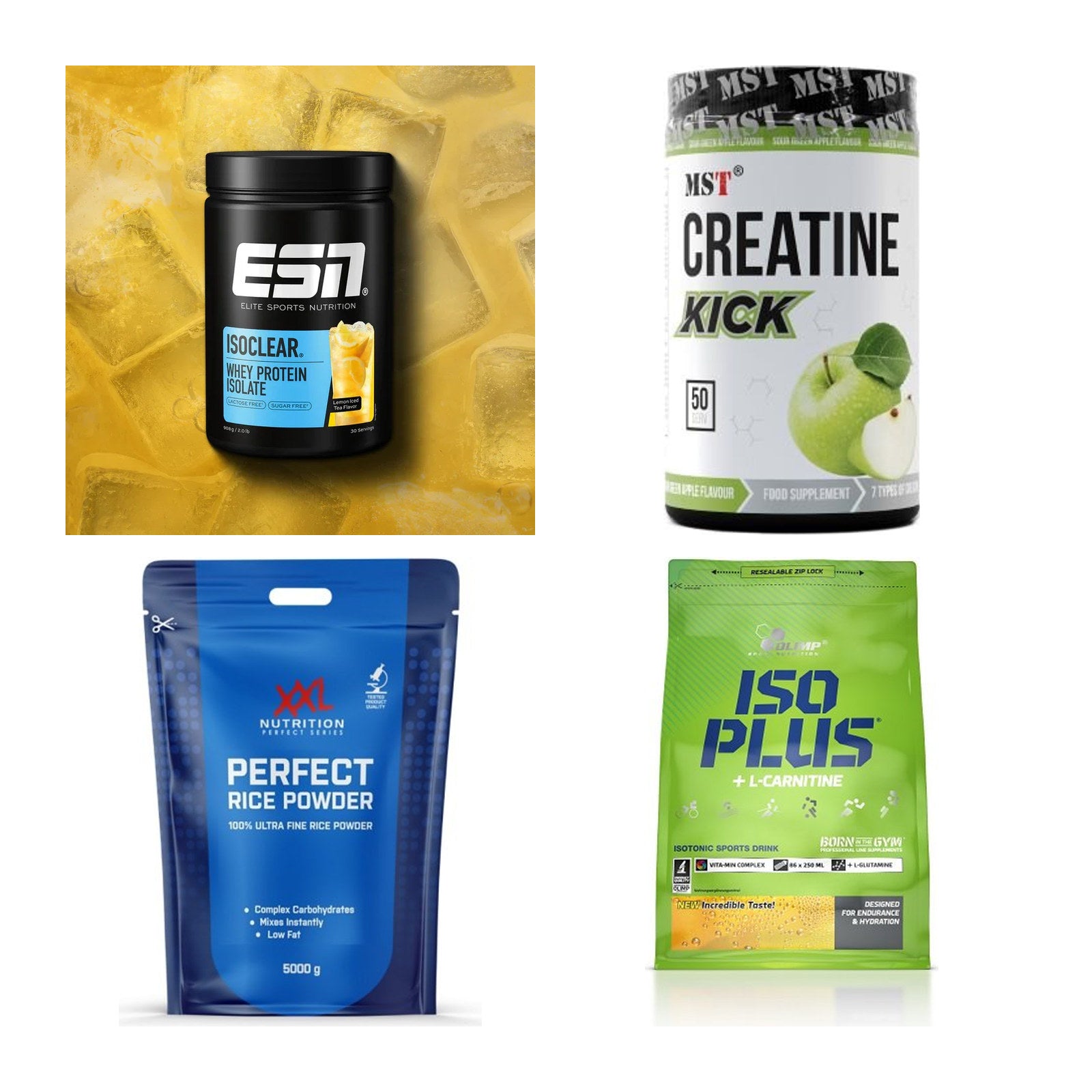 Wettkampfvorbereitung: ESN ISOCLEAR + MST Creatine + 2 weitere – alle enthaltenen Artikel