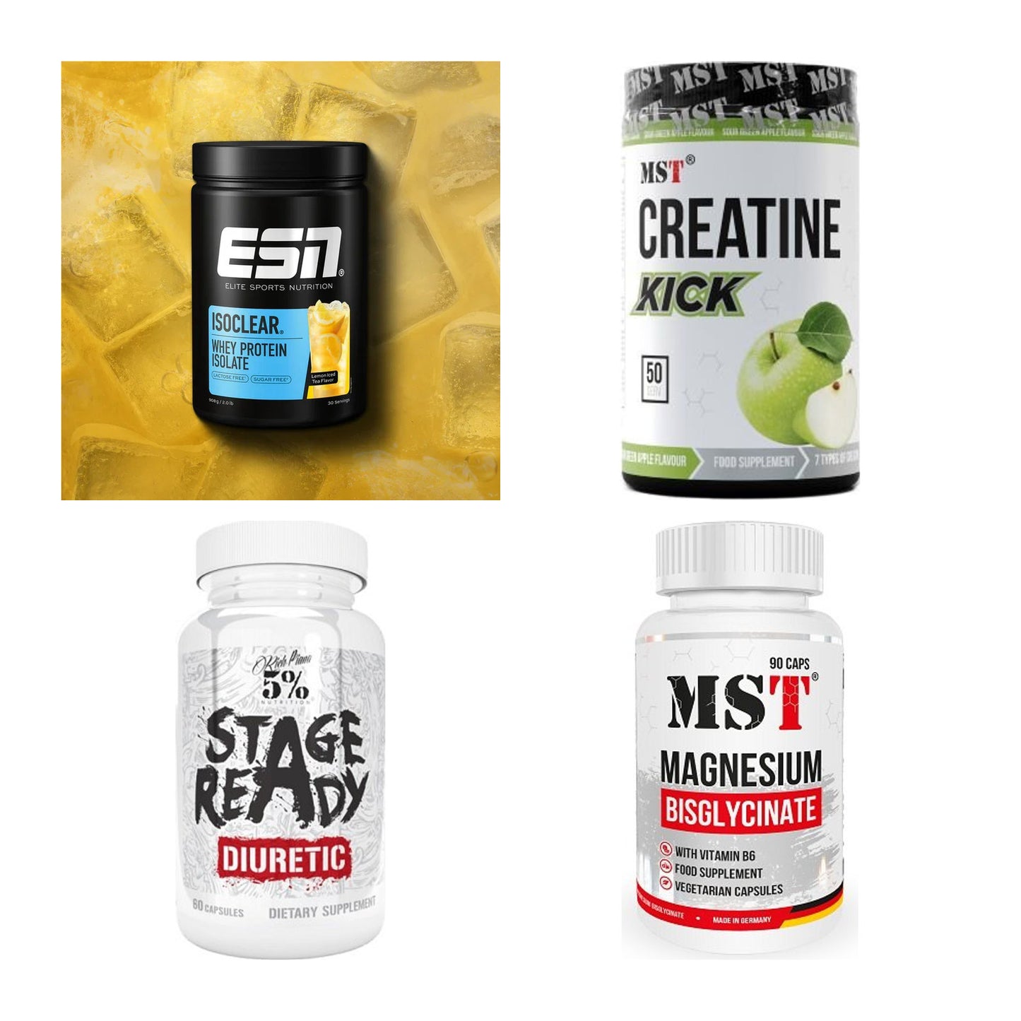 Wettkampfvorbereitung: ESN ISOCLEAR + MST Creatine + 2 weitere – alle enthaltenen Artikel