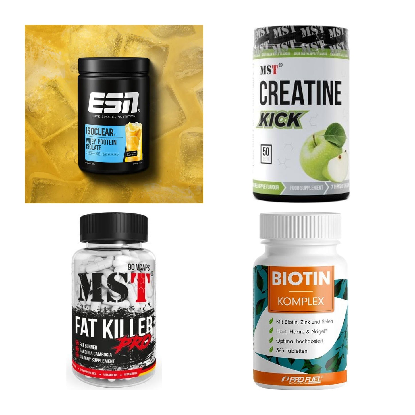 Wettkampfvorbereitung: ESN ISOCLEAR + MST Creatine + 2 weitere – alle enthaltenen Artikel