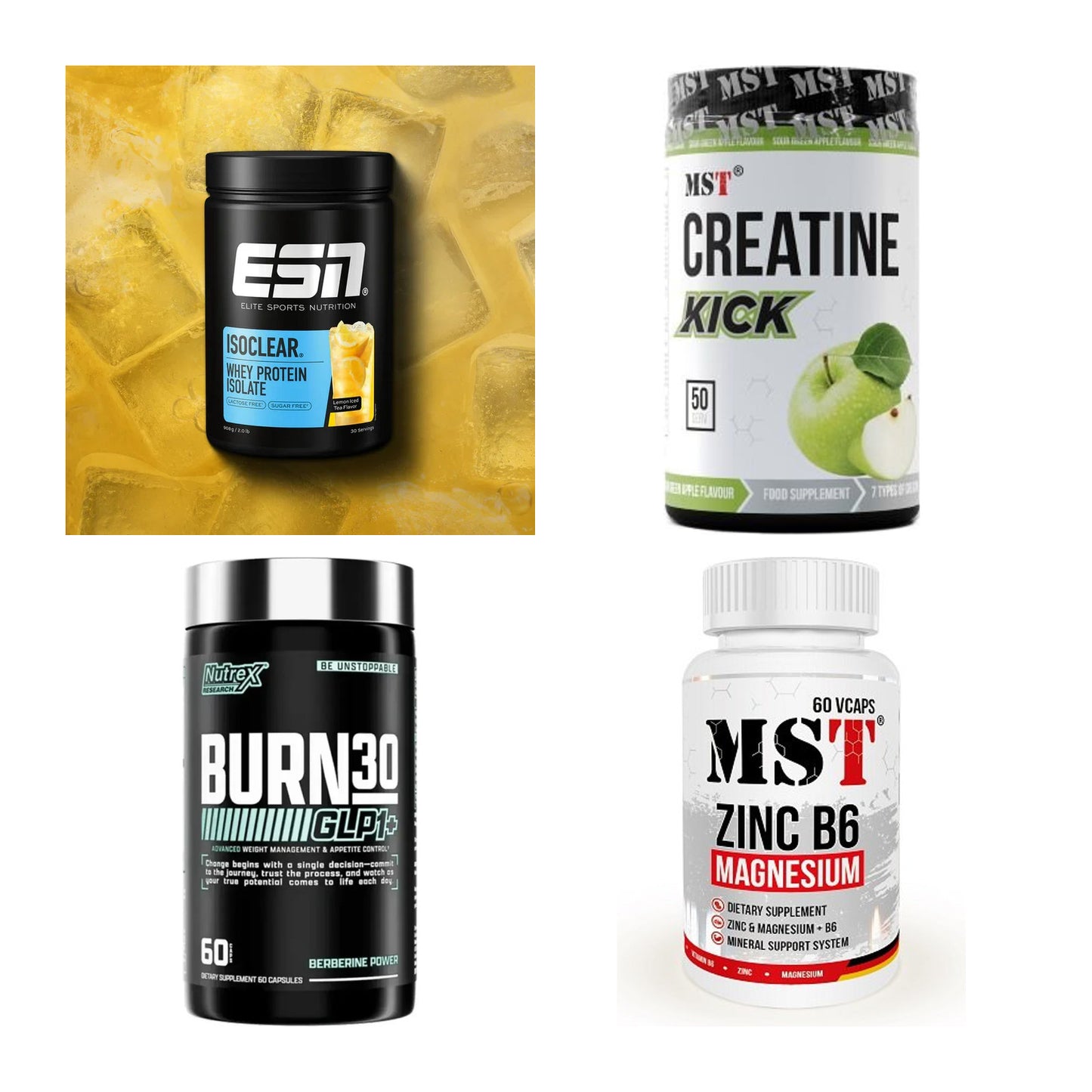 Wettkampfvorbereitung: ESN ISOCLEAR + MST Creatine + 2 weitere – alle enthaltenen Artikel