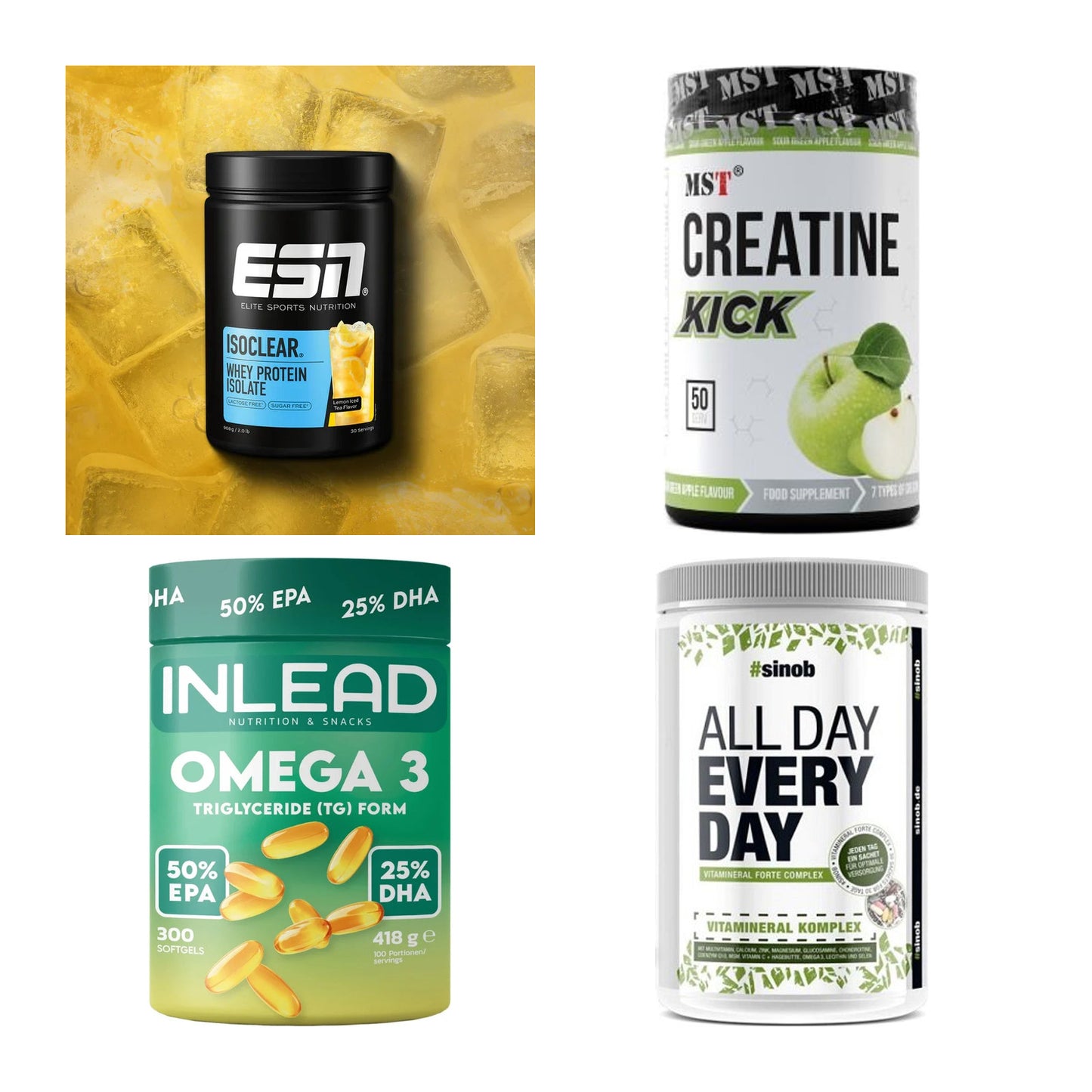 Wettkampfvorbereitung: ESN ISOCLEAR + MST Creatine + 2 weitere – alle enthaltenen Artikel