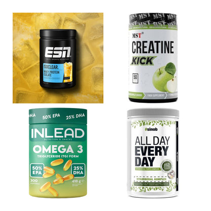 Wettkampfvorbereitung: ESN ISOCLEAR + MST Creatine + 2 weitere – alle enthaltenen Artikel