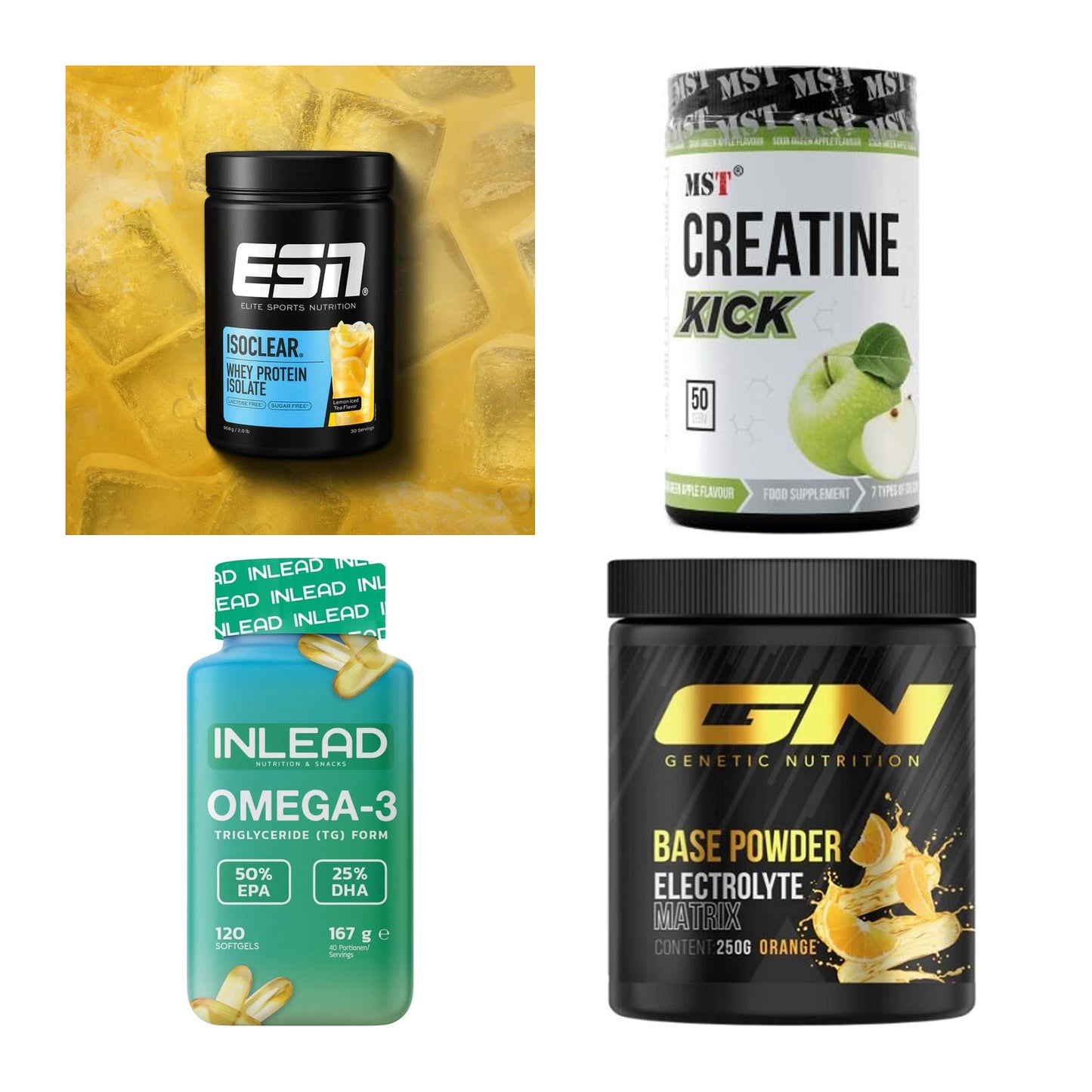 Wettkampfvorbereitung: ESN ISOCLEAR + MST Creatine + 2 weitere – alle enthaltenen Artikel