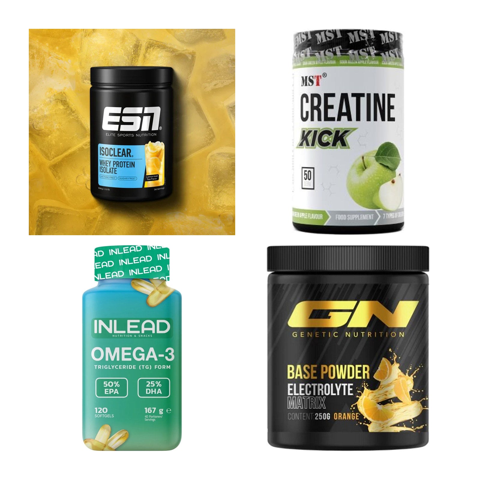 Wettkampfvorbereitung: ESN ISOCLEAR + MST Creatine + 2 weitere – alle enthaltenen Artikel