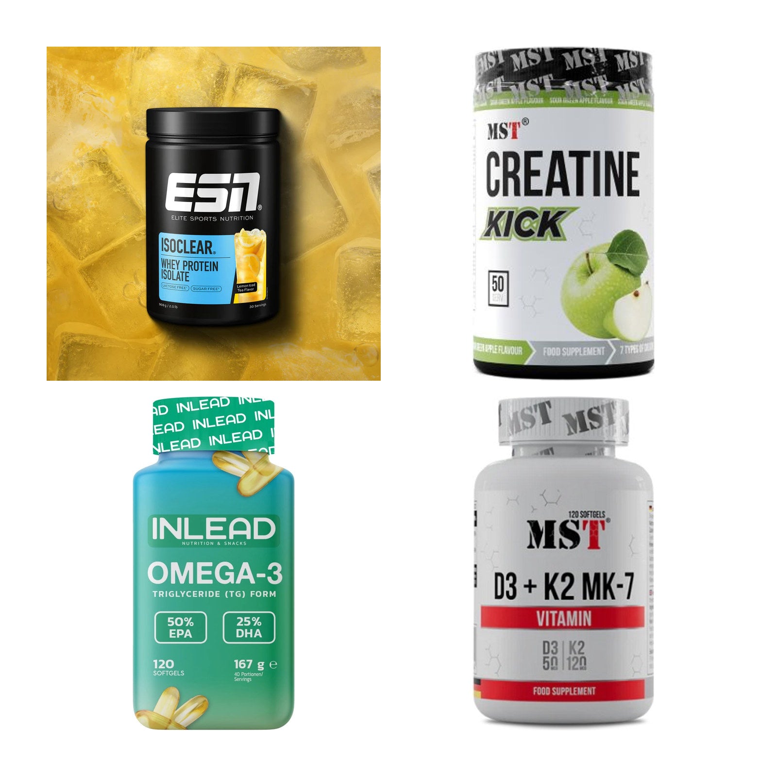 Wettkampfvorbereitung: ESN ISOCLEAR + MST Creatine + 2 weitere – alle enthaltenen Artikel
