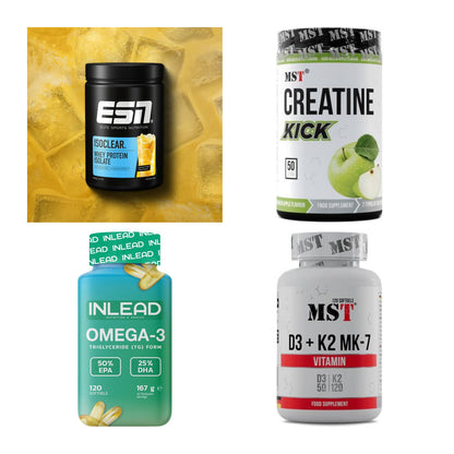 Wettkampfvorbereitung: ESN ISOCLEAR + MST Creatine + 2 weitere – alle enthaltenen Artikel