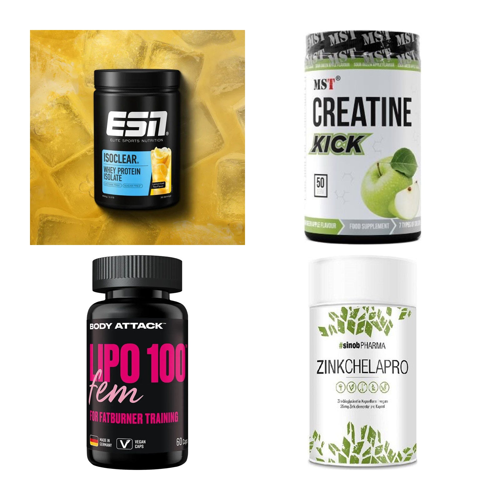 Wettkampfvorbereitung: ESN ISOCLEAR + MST Creatine + 2 weitere – alle enthaltenen Artikel