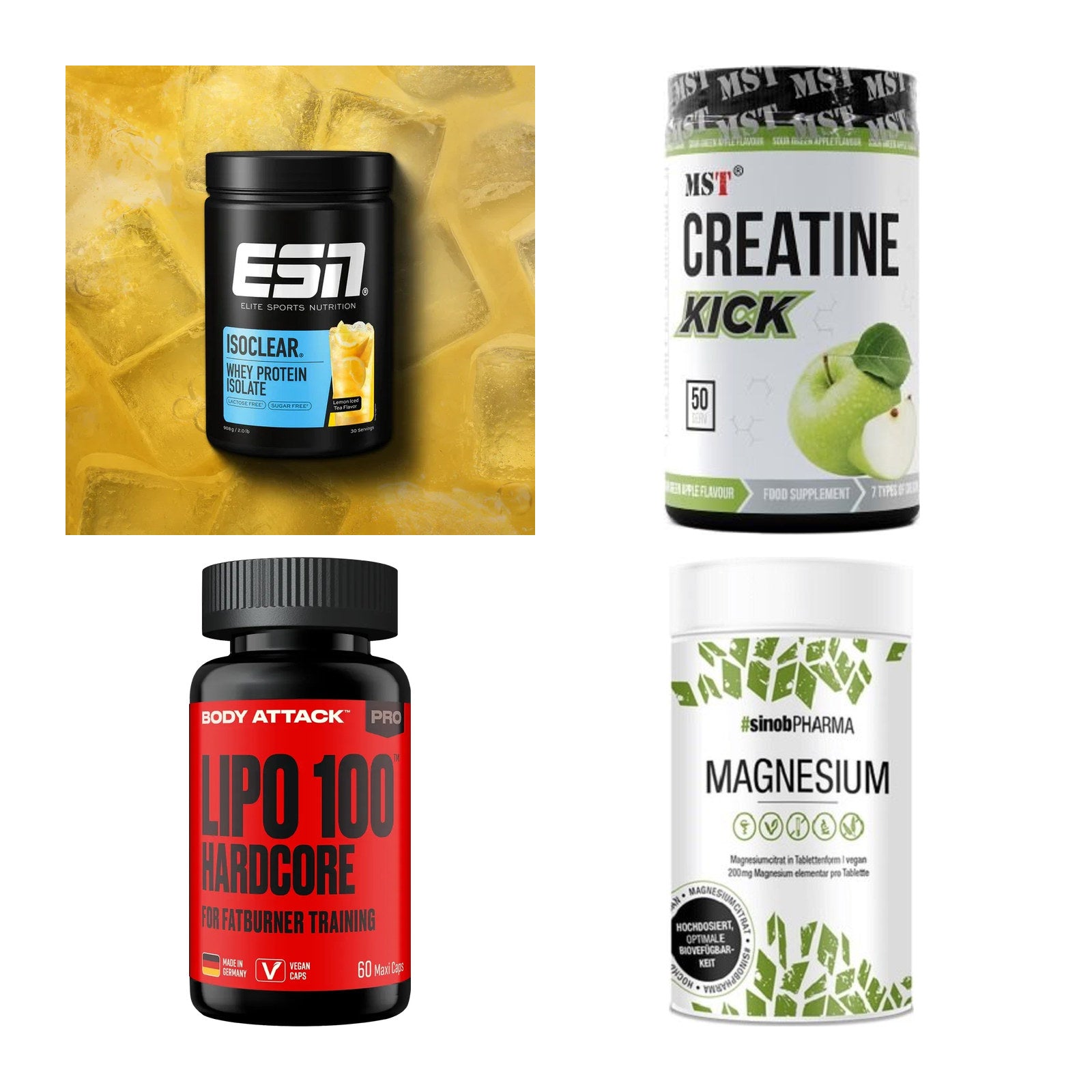 Wettkampfvorbereitung: ESN ISOCLEAR + MST Creatine + 2 weitere – alle enthaltenen Artikel