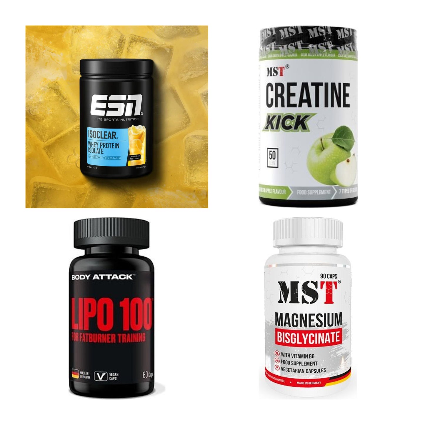 Wettkampfvorbereitung: ESN ISOCLEAR + MST Creatine + 2 weitere – alle enthaltenen Artikel