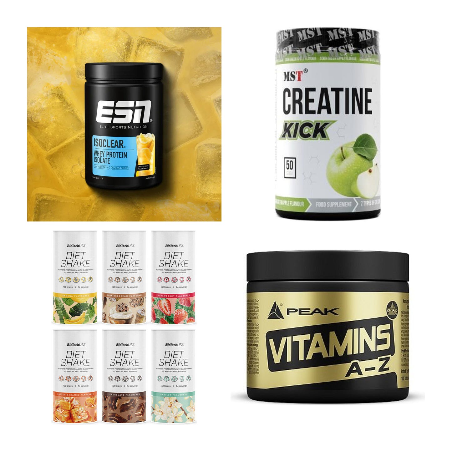 Wettkampfvorbereitung: ESN ISOCLEAR + MST Creatine + 2 weitere – alle enthaltenen Artikel
