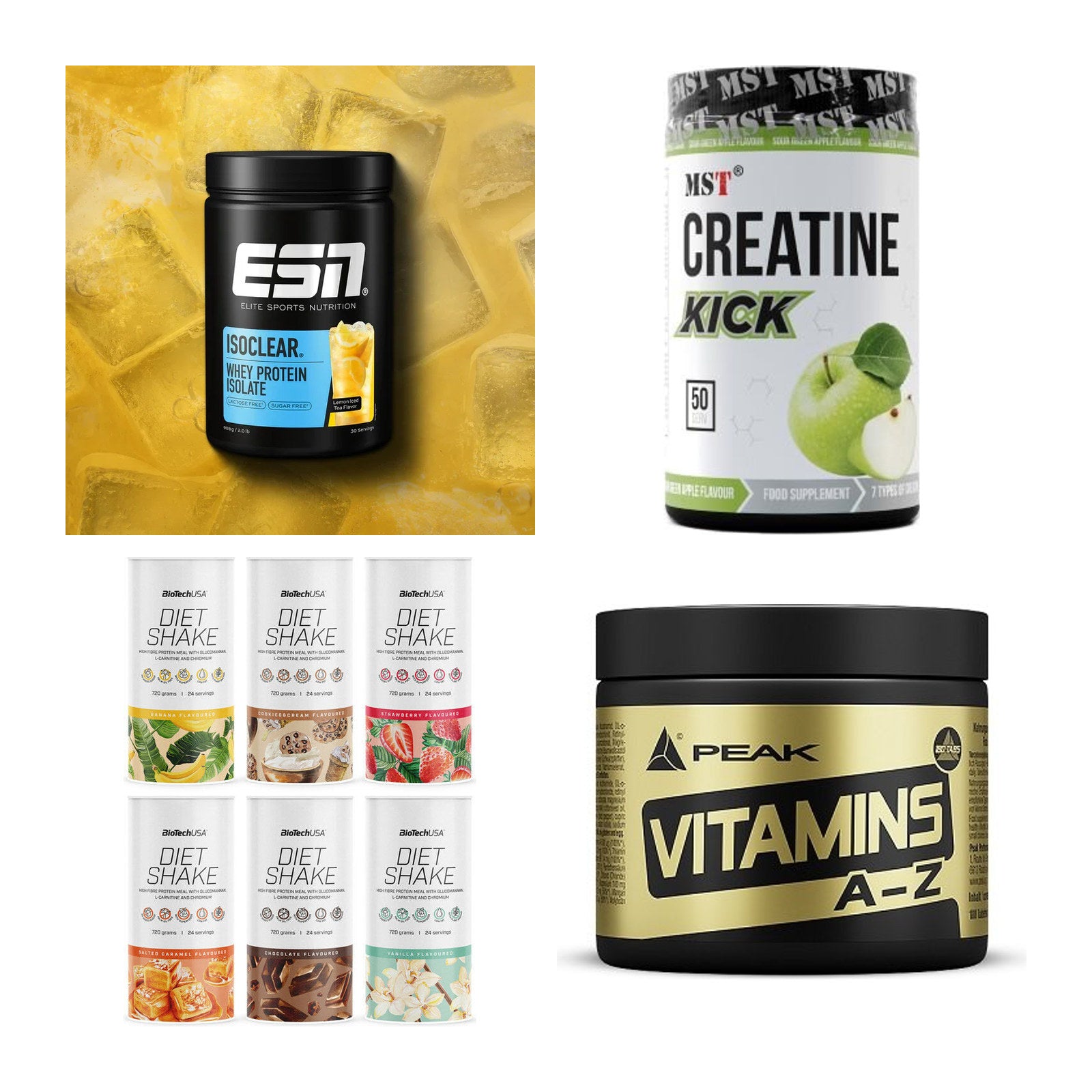 Wettkampfvorbereitung: ESN ISOCLEAR + MST Creatine + 2 weitere – alle enthaltenen Artikel