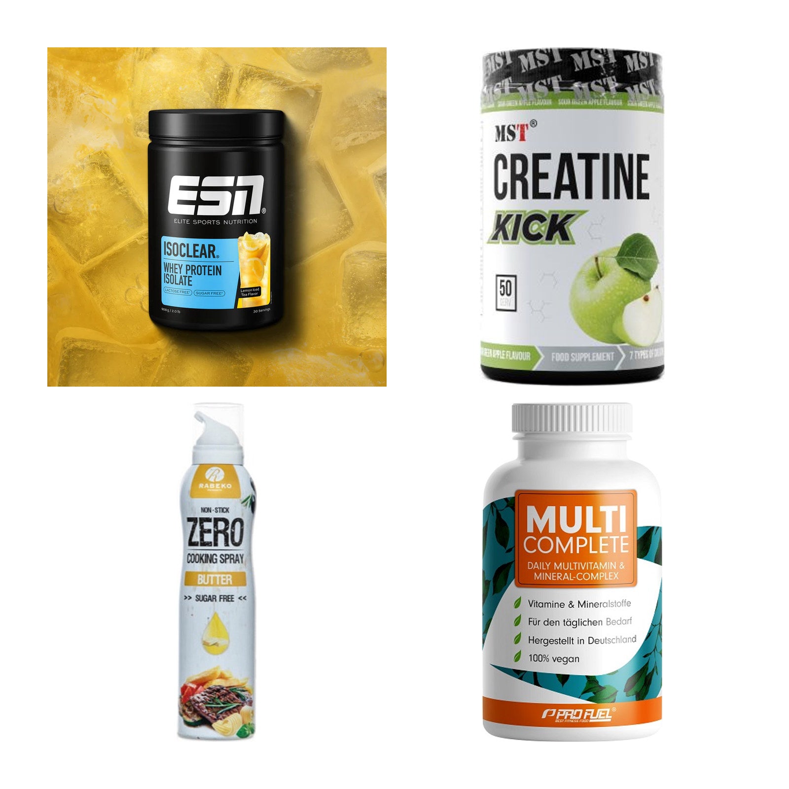 Wettkampfvorbereitung: ESN ISOCLEAR + MST Creatine + 2 weitere – alle enthaltenen Artikel