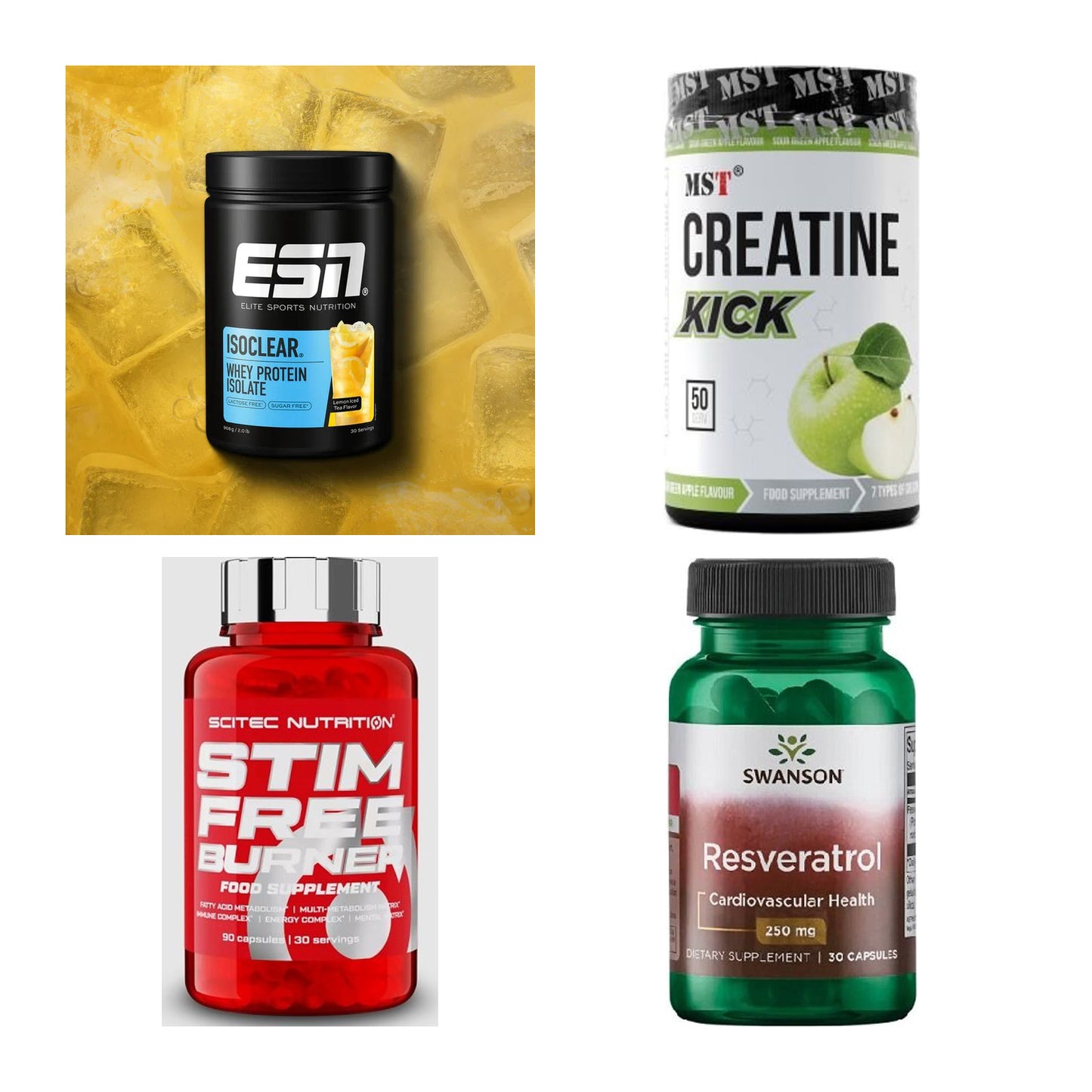 Wettkampfvorbereitung: ESN ISOCLEAR + MST Creatine + 2 weitere – alle enthaltenen Artikel