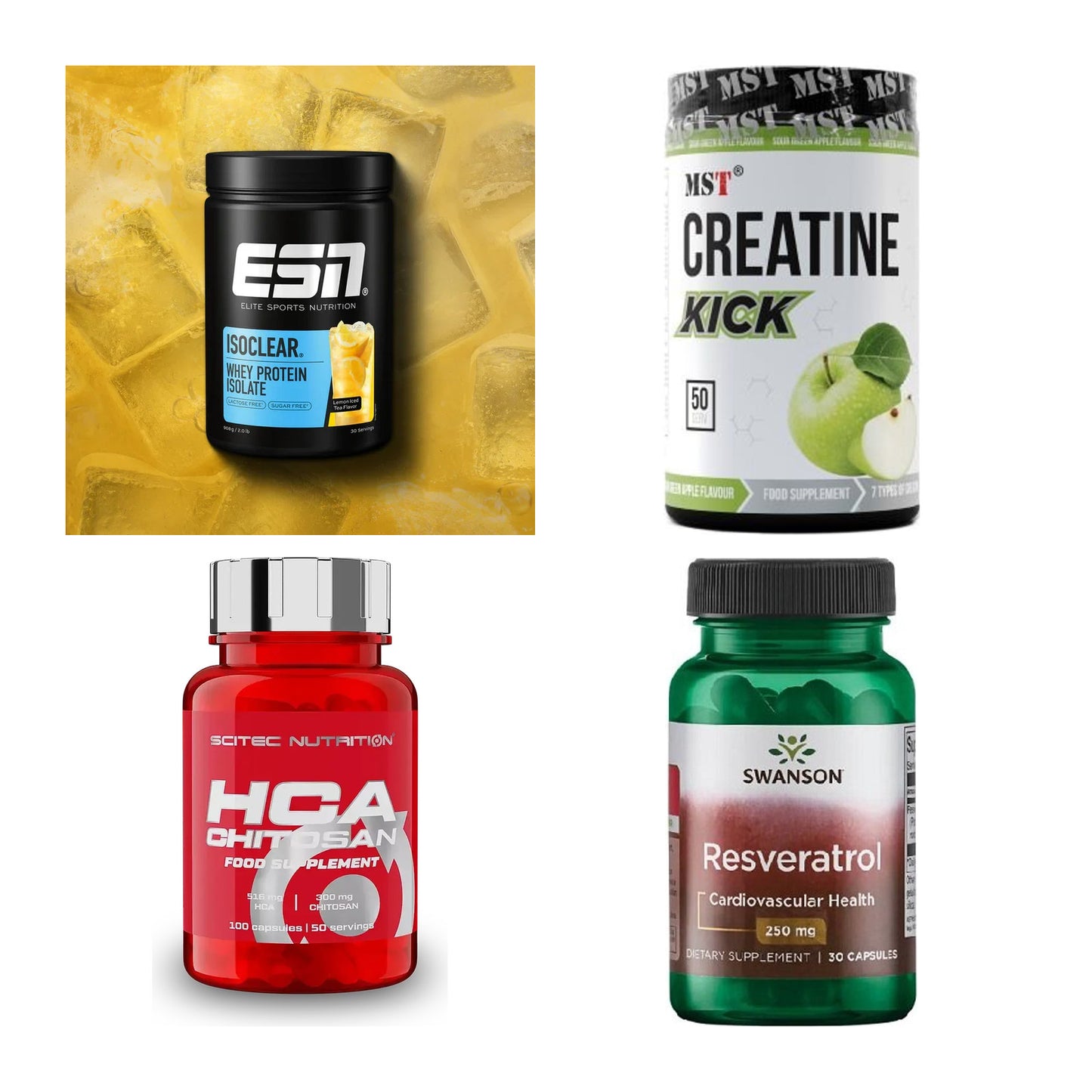Wettkampfvorbereitung: ESN ISOCLEAR + MST Creatine + 2 weitere – alle enthaltenen Artikel