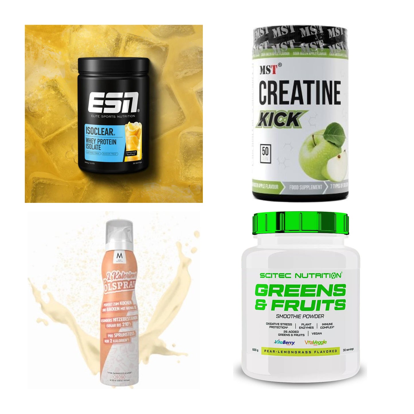 Wettkampfvorbereitung: ESN ISOCLEAR + MST Creatine + 2 weitere – alle enthaltenen Artikel