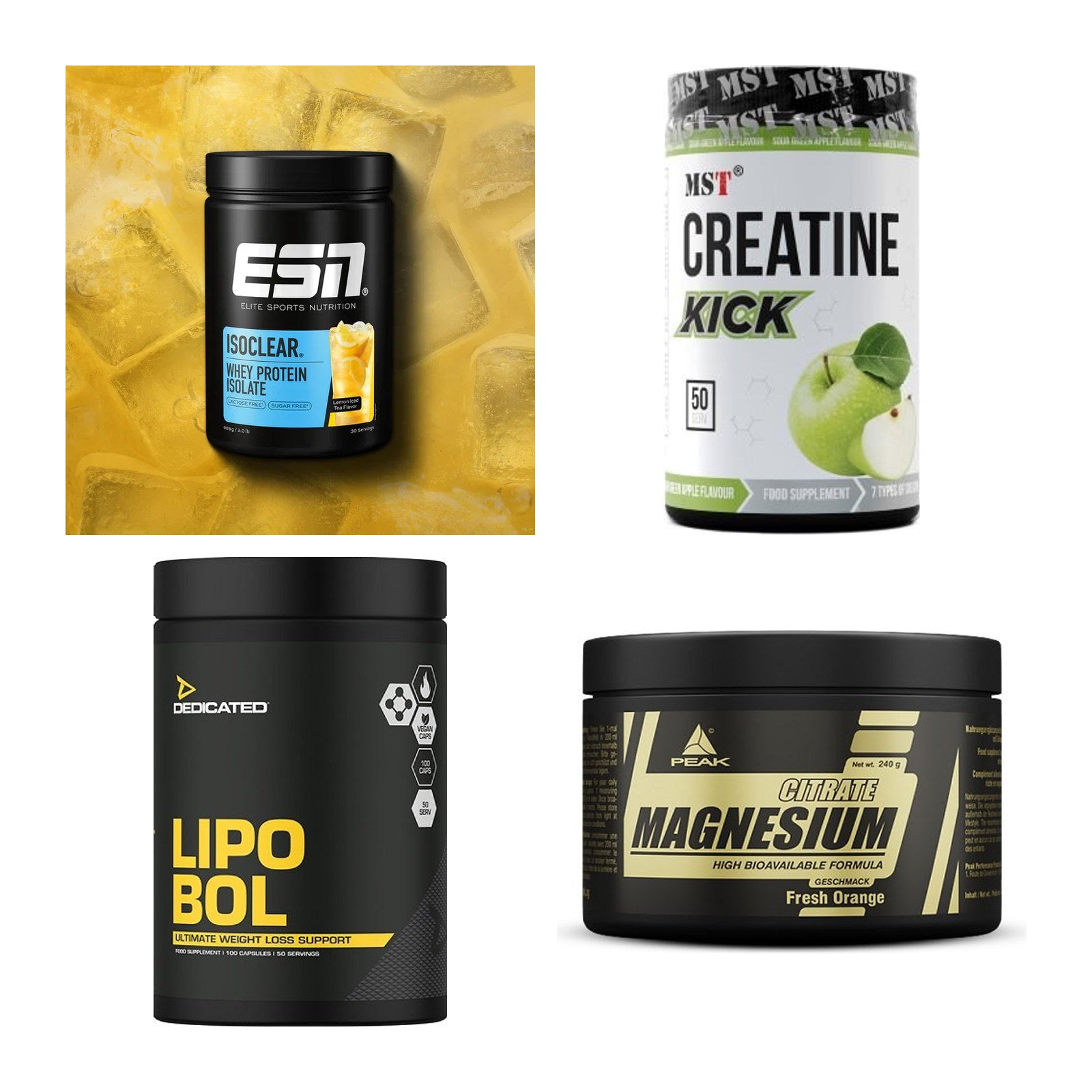 Wettkampfvorbereitung: ESN ISOCLEAR + MST Creatine + 2 weitere – alle enthaltenen Artikel