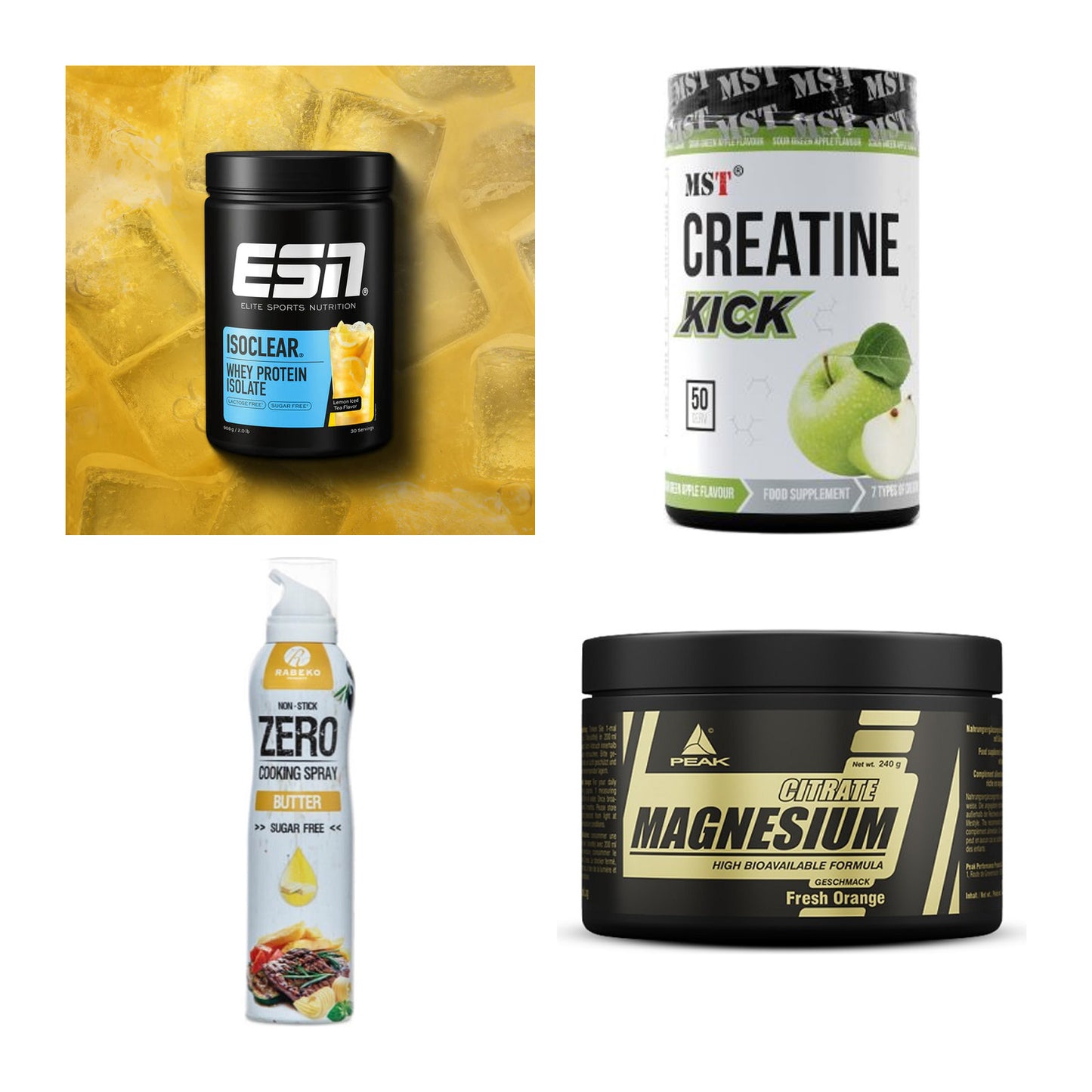 Wettkampfvorbereitung: ESN ISOCLEAR + MST Creatine + 2 weitere – alle enthaltenen Artikel