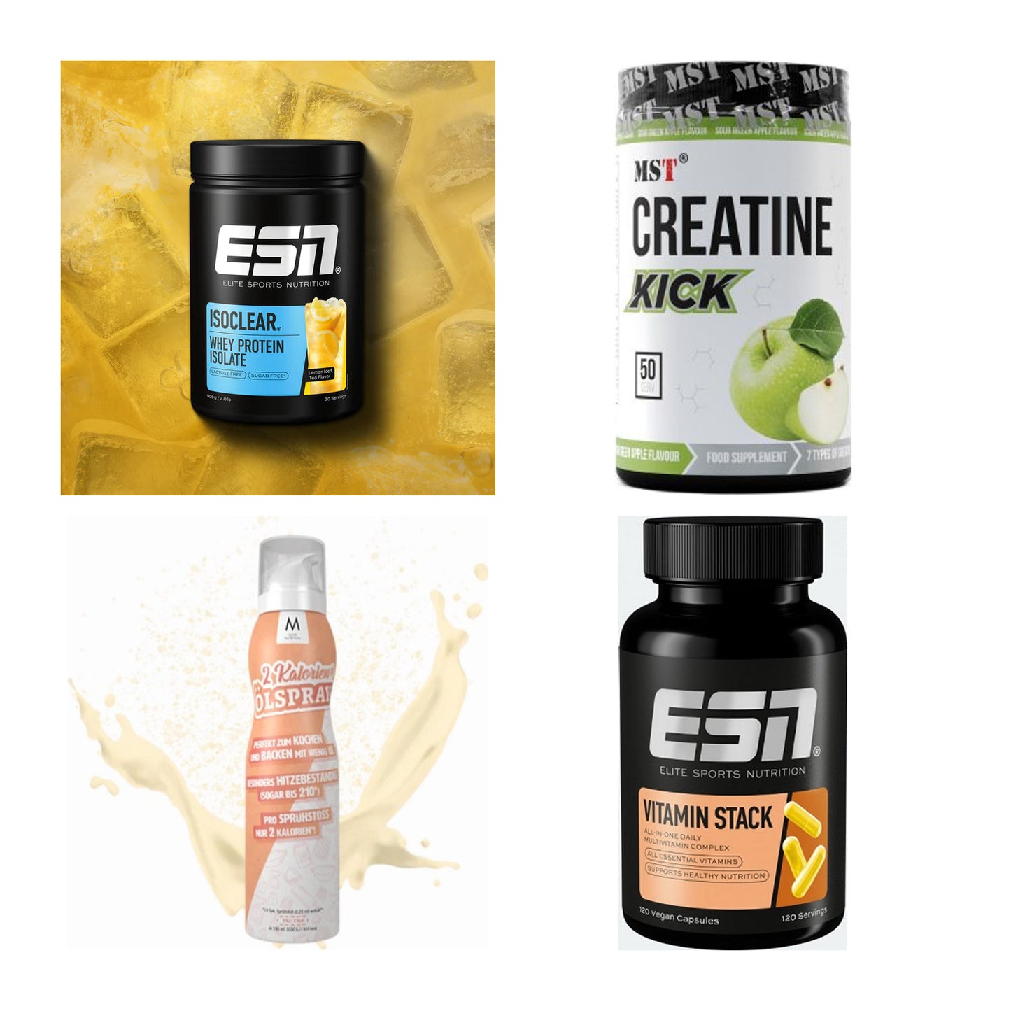 Wettkampfvorbereitung: ESN ISOCLEAR + MST Creatine + 2 weitere – alle enthaltenen Artikel