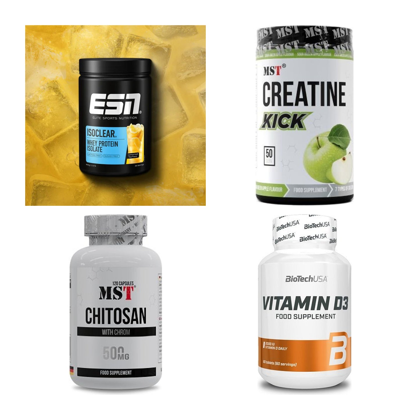 Wettkampfvorbereitung: ESN ISOCLEAR + MST Creatine + 2 weitere – alle enthaltenen Artikel