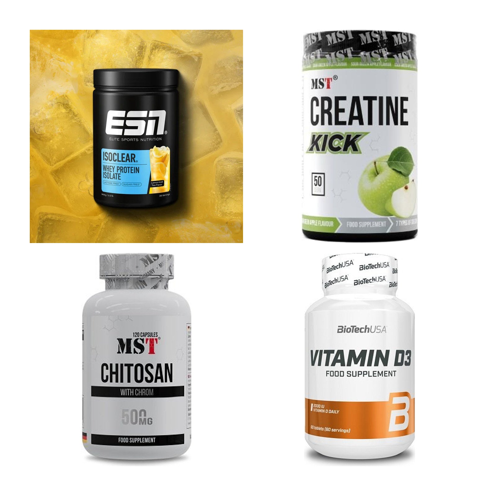 Wettkampfvorbereitung: ESN ISOCLEAR + MST Creatine + 2 weitere – alle enthaltenen Artikel