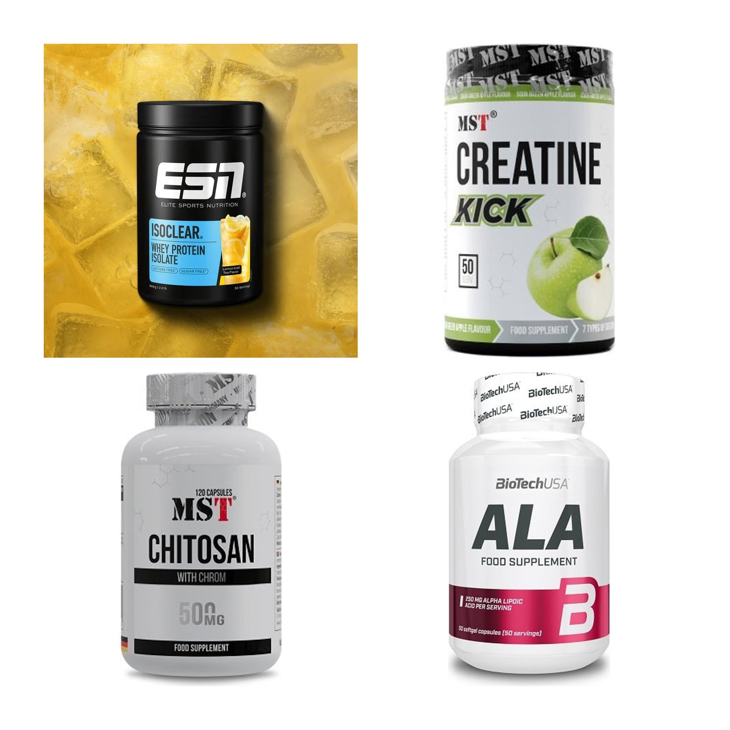 Wettkampfvorbereitung: ESN ISOCLEAR + MST Creatine + 2 weitere – alle enthaltenen Artikel