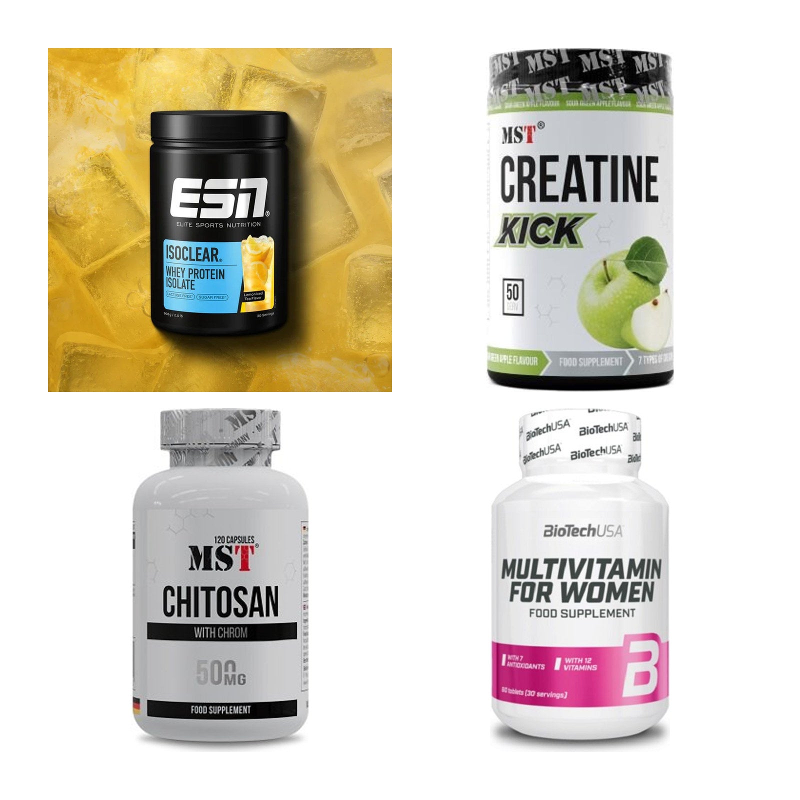Wettkampfvorbereitung: ESN ISOCLEAR + MST Creatine + 2 weitere – alle enthaltenen Artikel