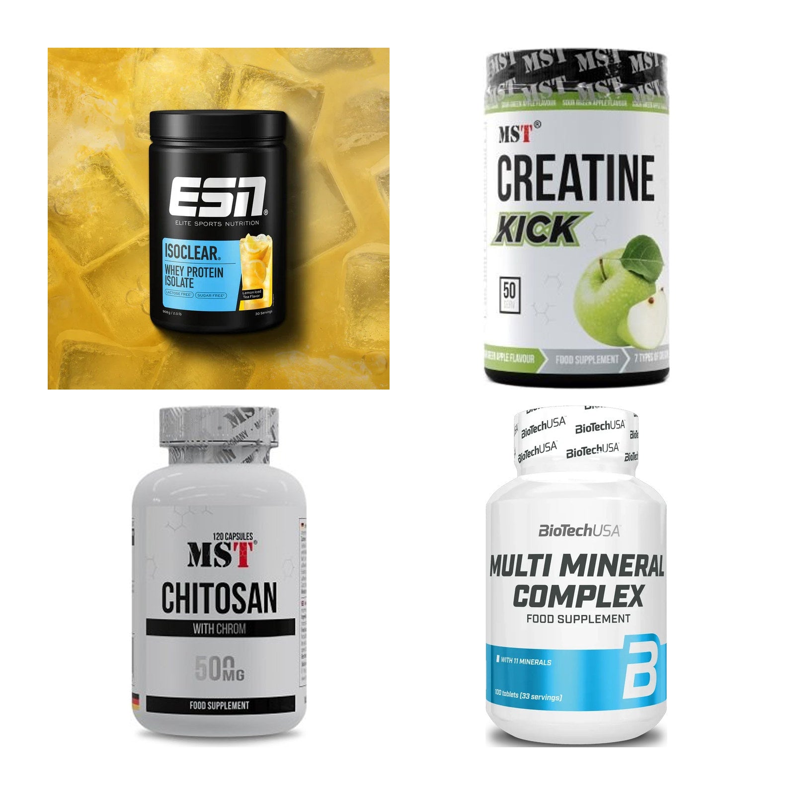 Wettkampfvorbereitung: ESN ISOCLEAR + MST Creatine + 2 weitere – alle enthaltenen Artikel