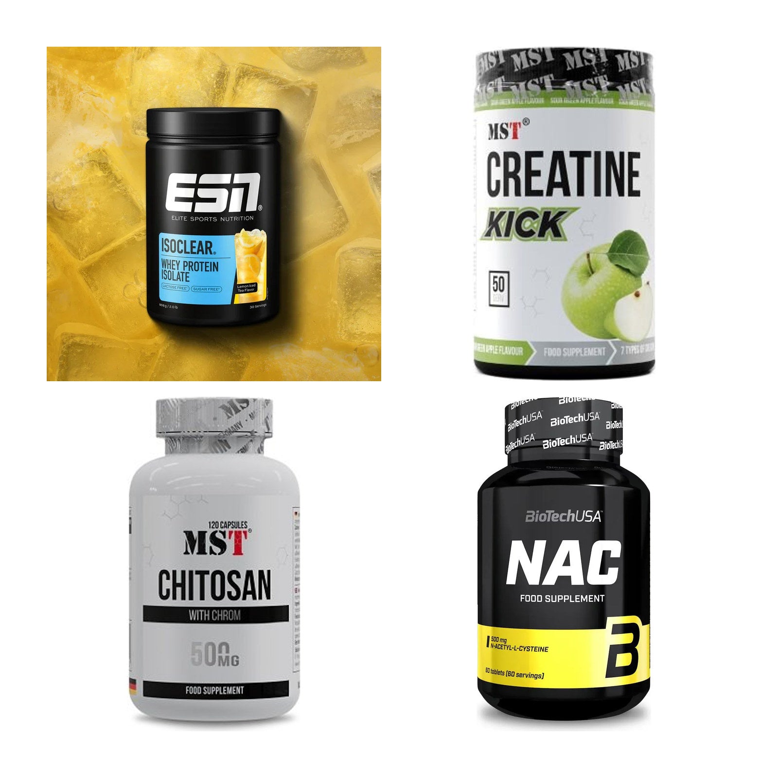 Wettkampfvorbereitung: ESN ISOCLEAR + MST Creatine + 2 weitere – alle enthaltenen Artikel