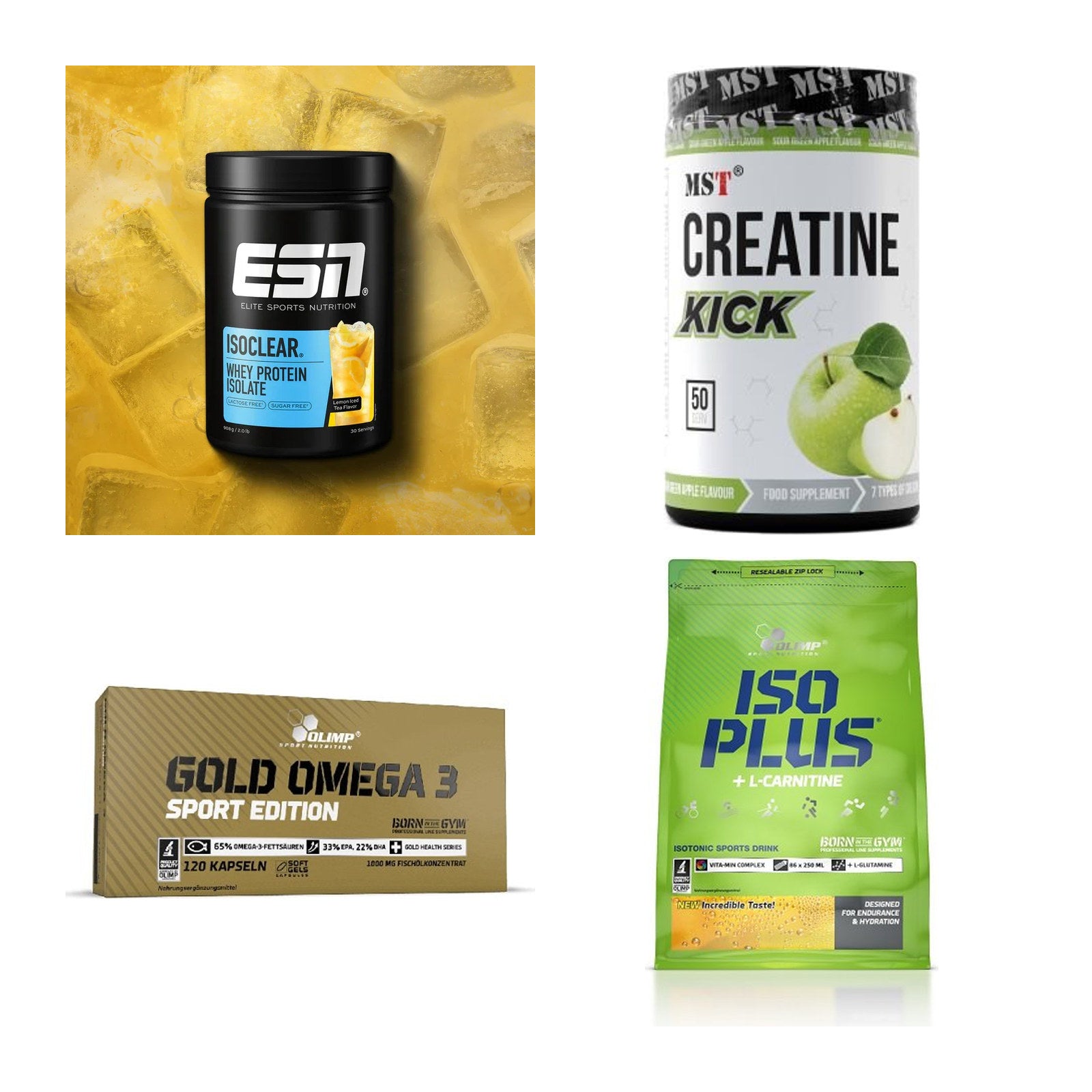Wettkampfvorbereitung: ESN ISOCLEAR + MST Creatine + 2 weitere – alle enthaltenen Artikel