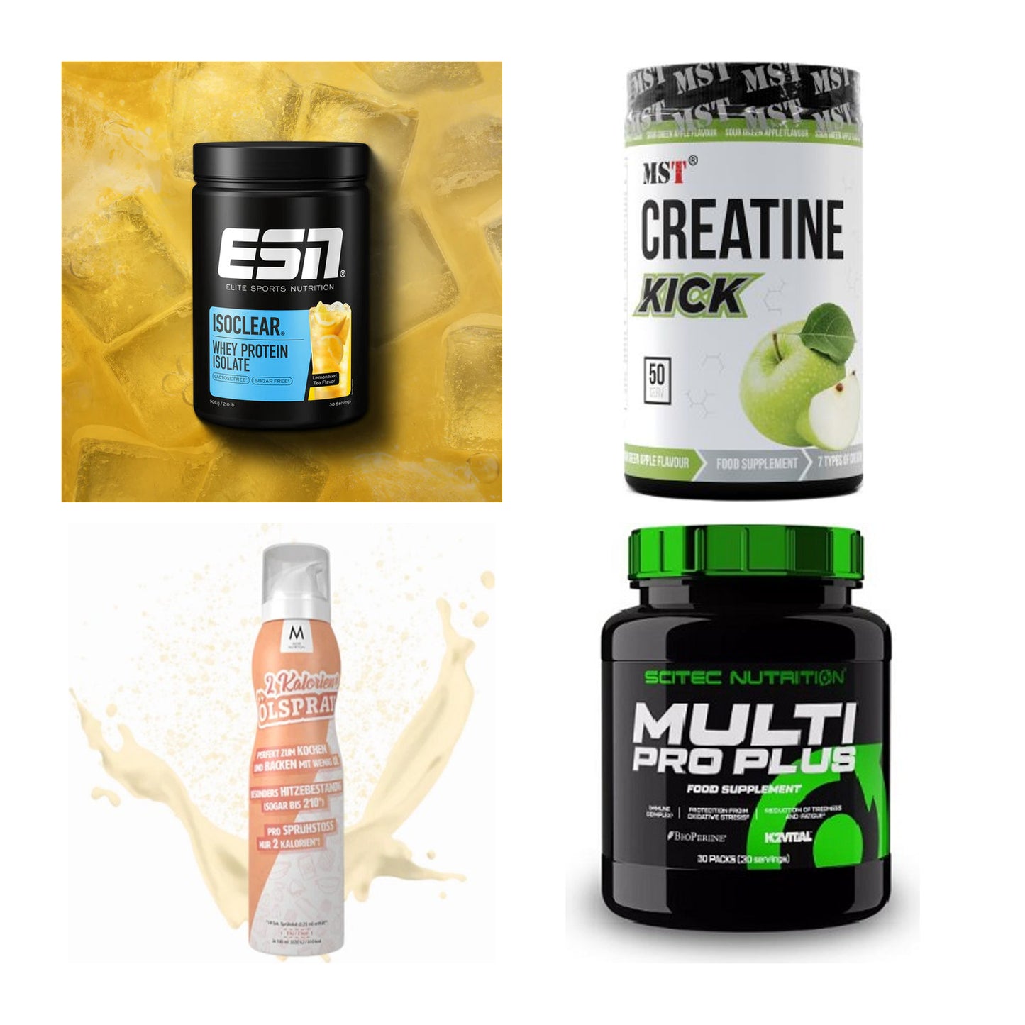 Wettkampfvorbereitung: ESN ISOCLEAR + MST Creatine + 2 weitere – alle enthaltenen Artikel