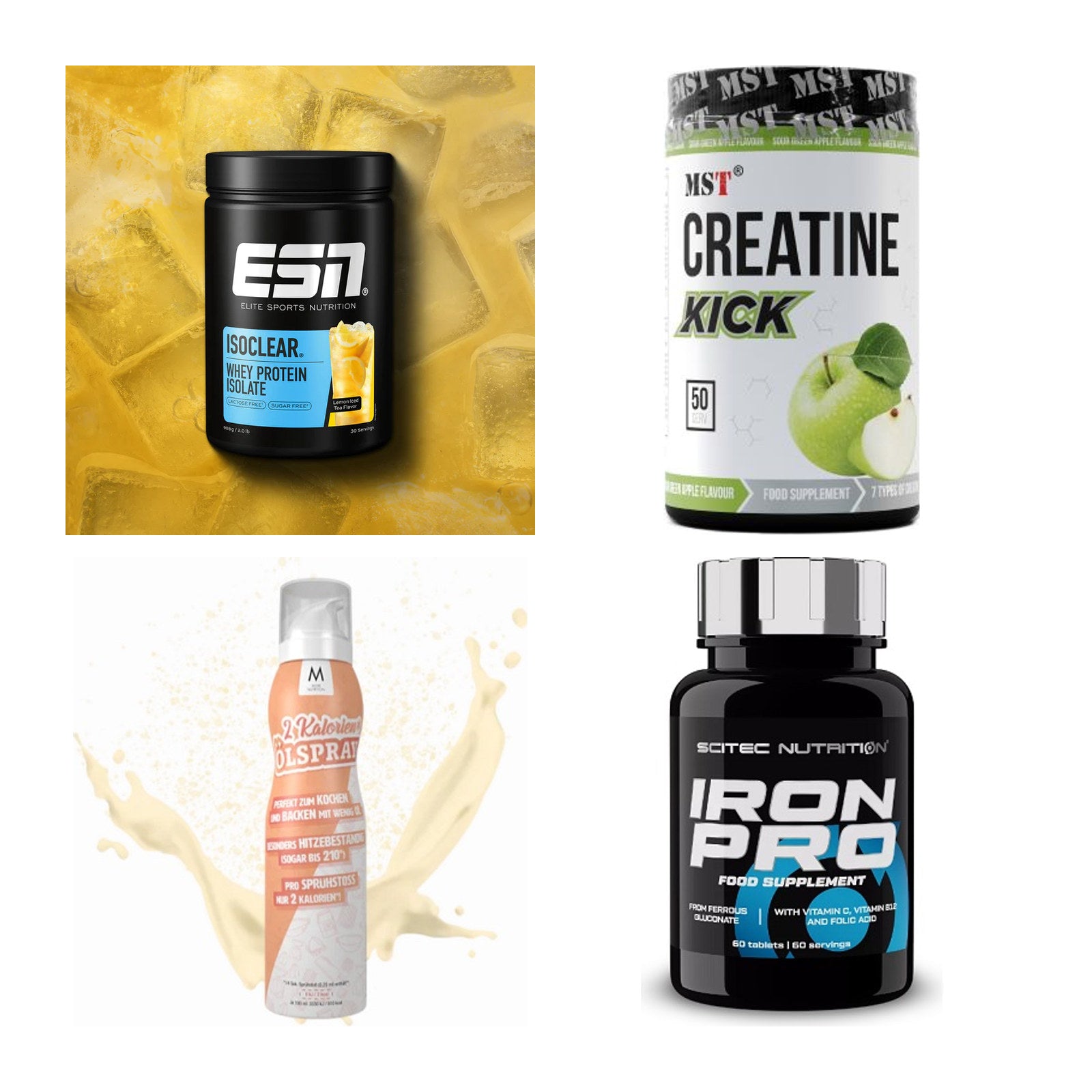 Wettkampfvorbereitung: ESN ISOCLEAR + MST Creatine + 2 weitere – alle enthaltenen Artikel