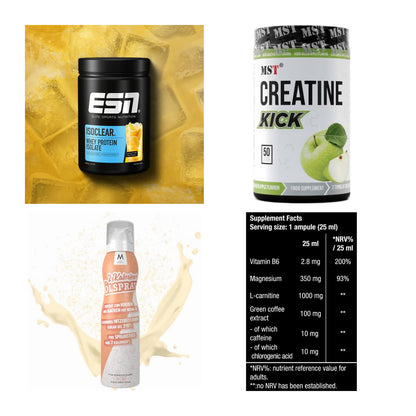 Wettkampfvorbereitung: ESN ISOCLEAR + MST Creatine + 2 weitere – alle enthaltenen Artikel